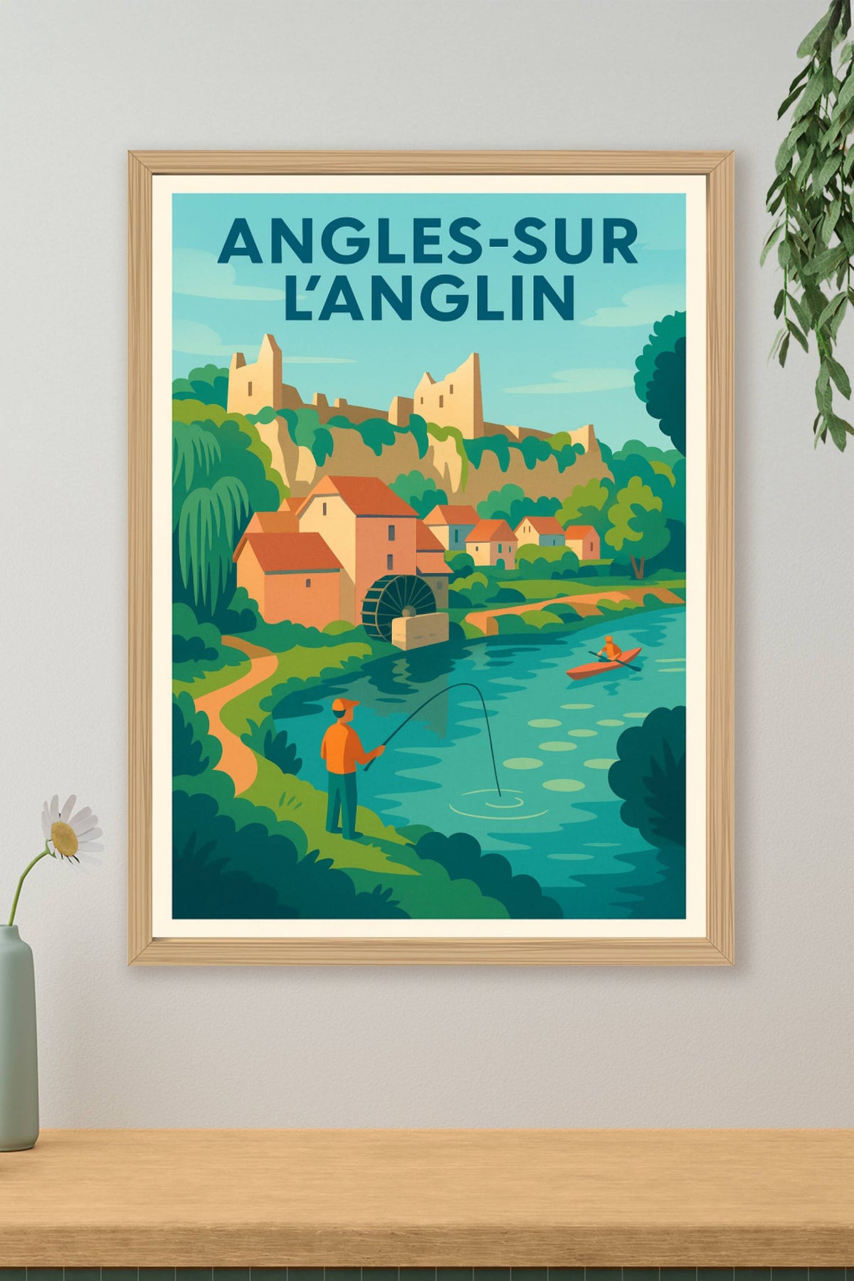 Affiche Angles-sur-l'Anglin — Charme bucolique au fil de l'eau · poster d'art de Angles-sur-l'Anglin