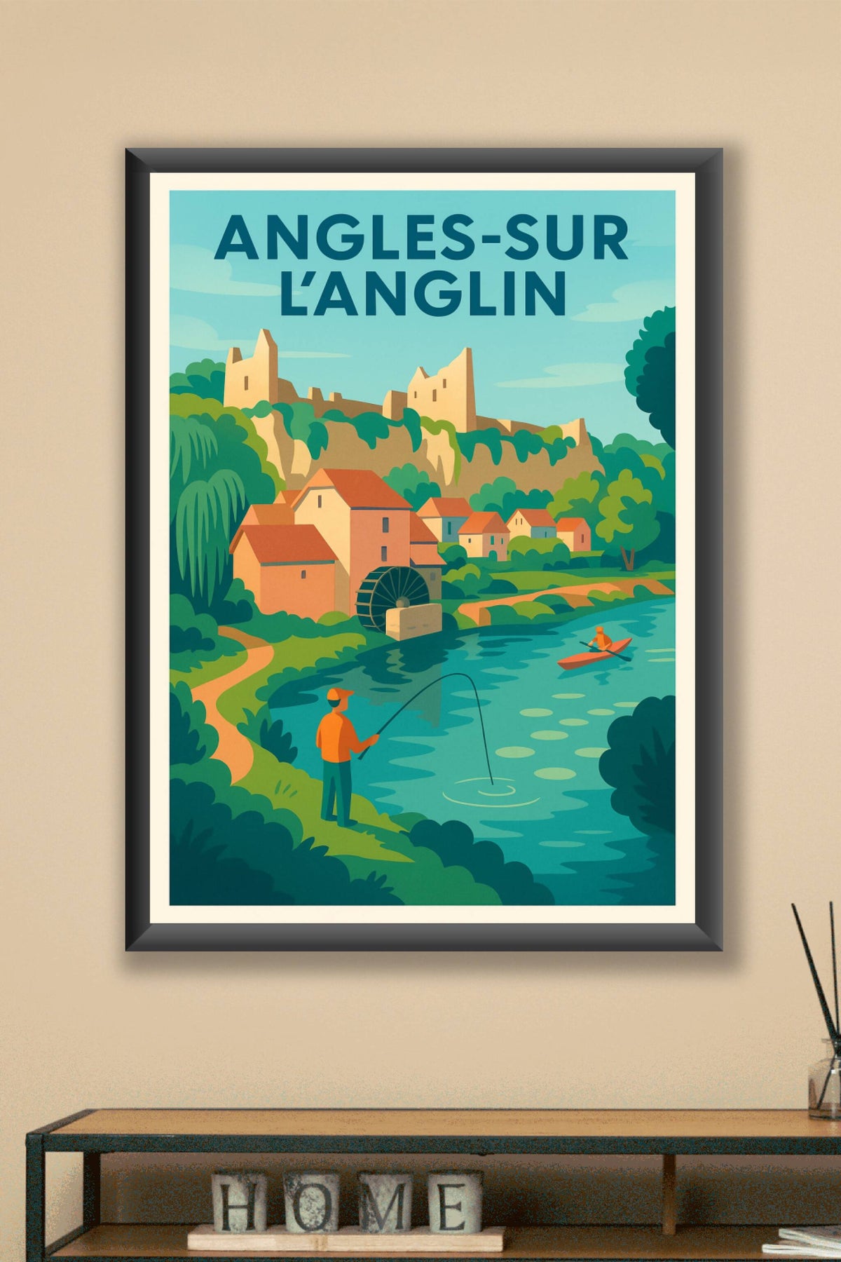 Affiche Angles-sur-l'Anglin — Charme bucolique au fil de l'eau · poster d'art de Angles-sur-l'Anglin