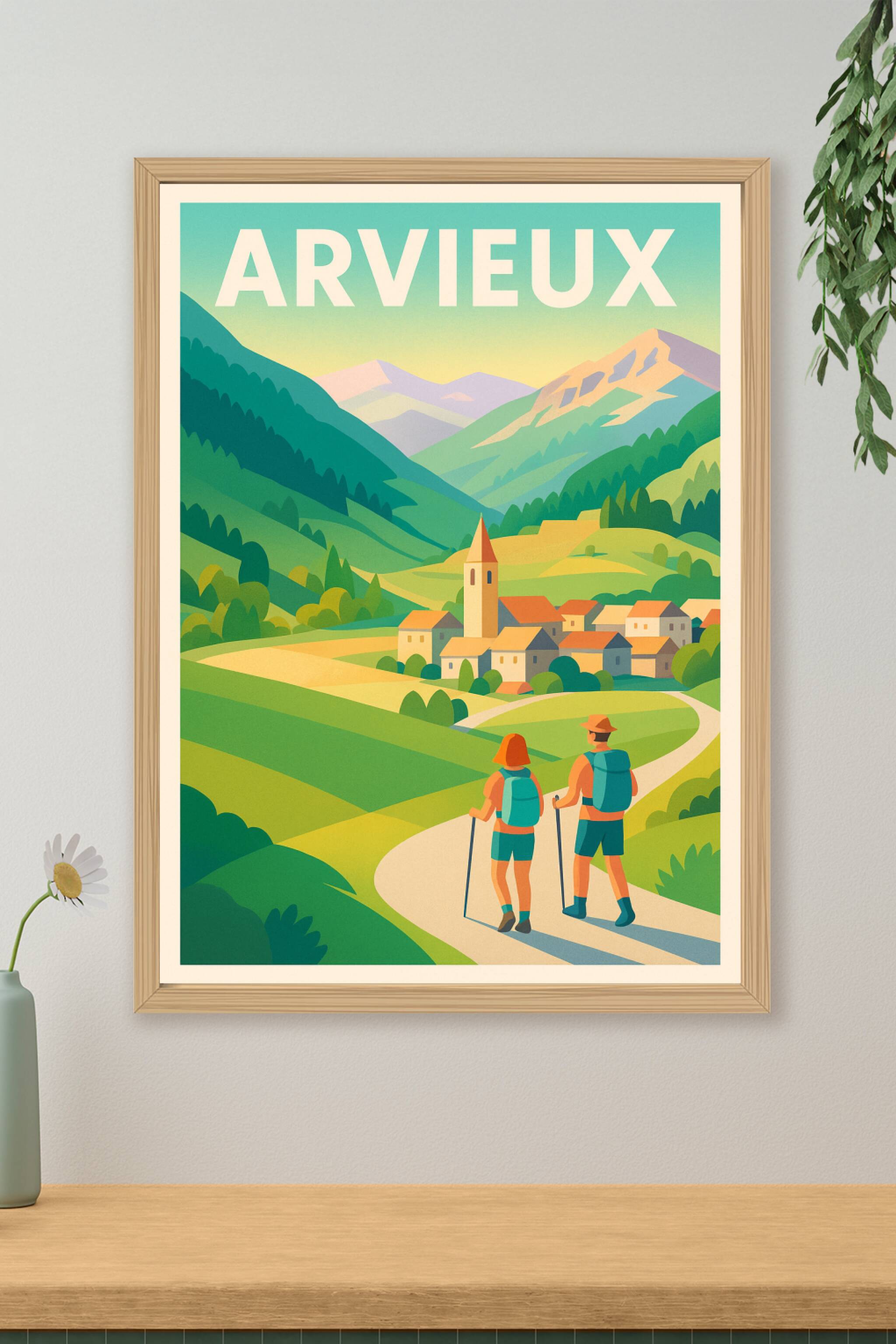 Affiche de Arvieux - Invitation à la randonnée en vallée alpine