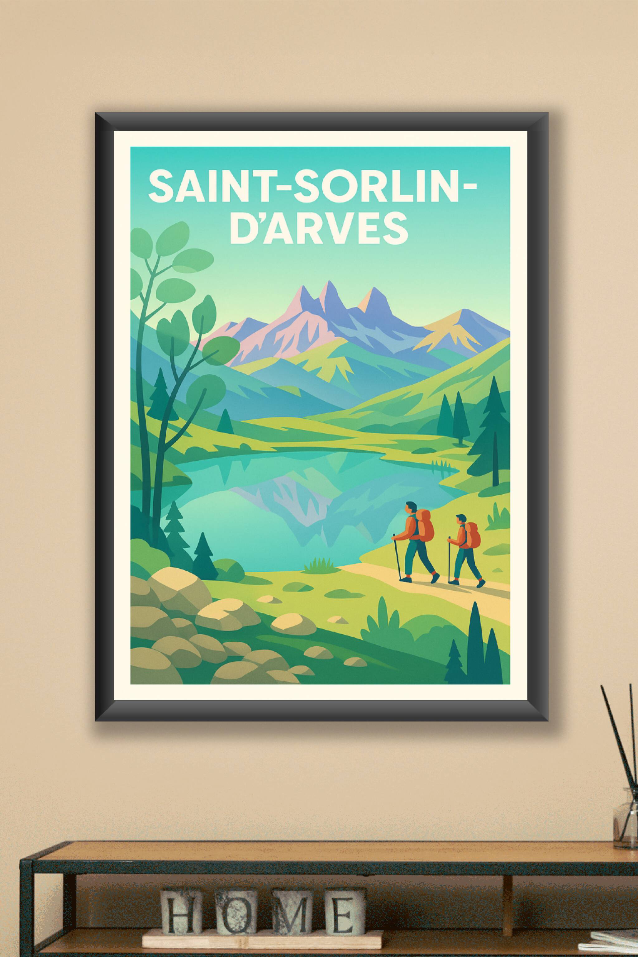 Affiche Saint-Sorlin-d'Arves — Invitation à la randonnée en montagne · poster d'art de Saint-Sorlin-d'Arves