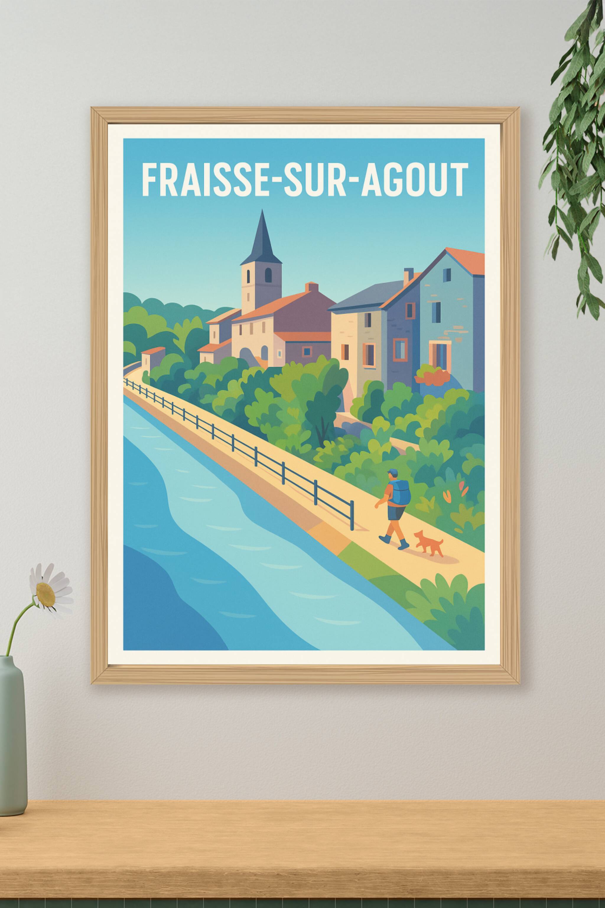 Affiche Fraisse-sur-Agout — Promenade paisible au bord de l'eau · poster d'art de Fraisse-sur-Agout