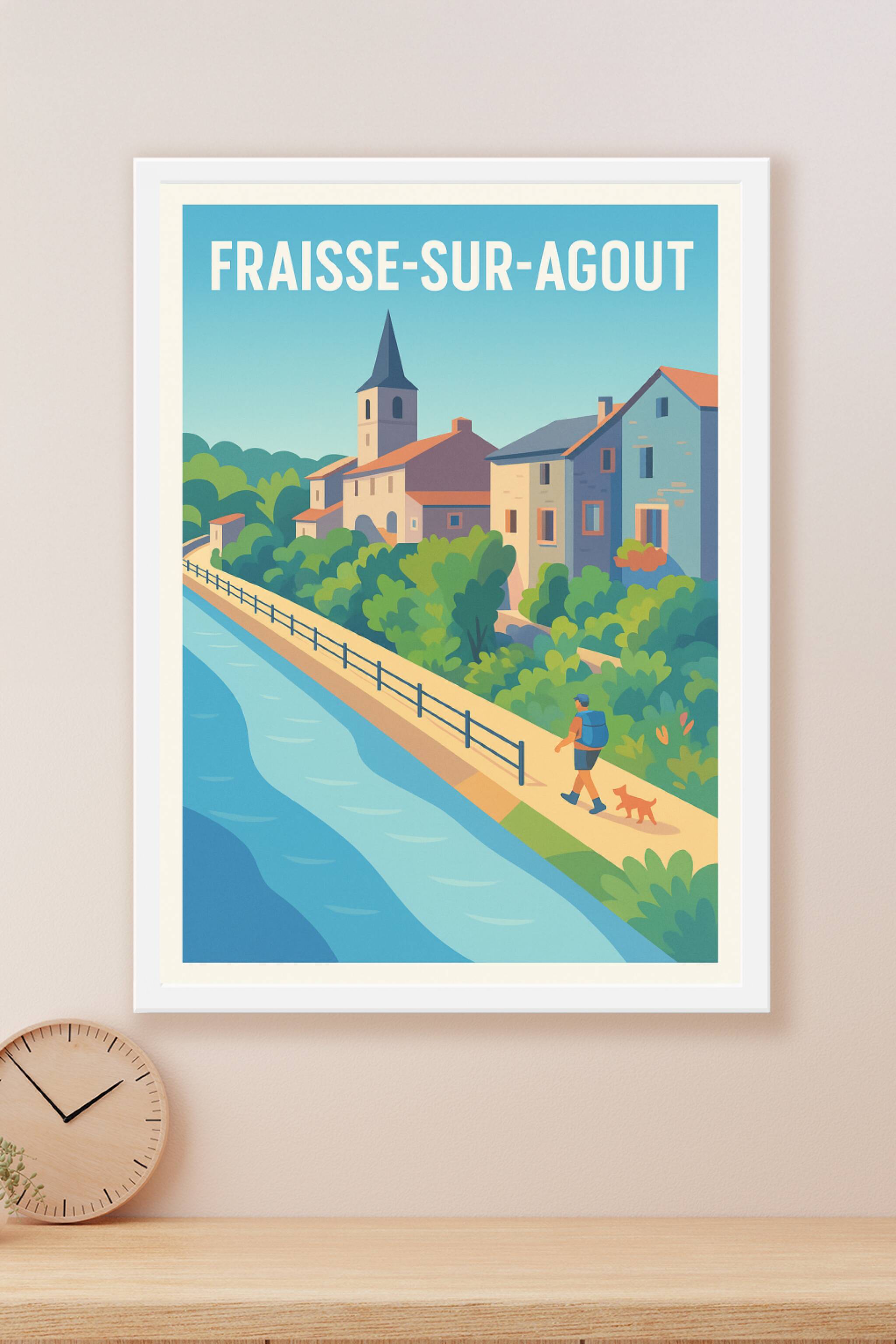 Affiche Fraisse-sur-Agout — Promenade paisible au bord de l'eau · poster d'art de Fraisse-sur-Agout