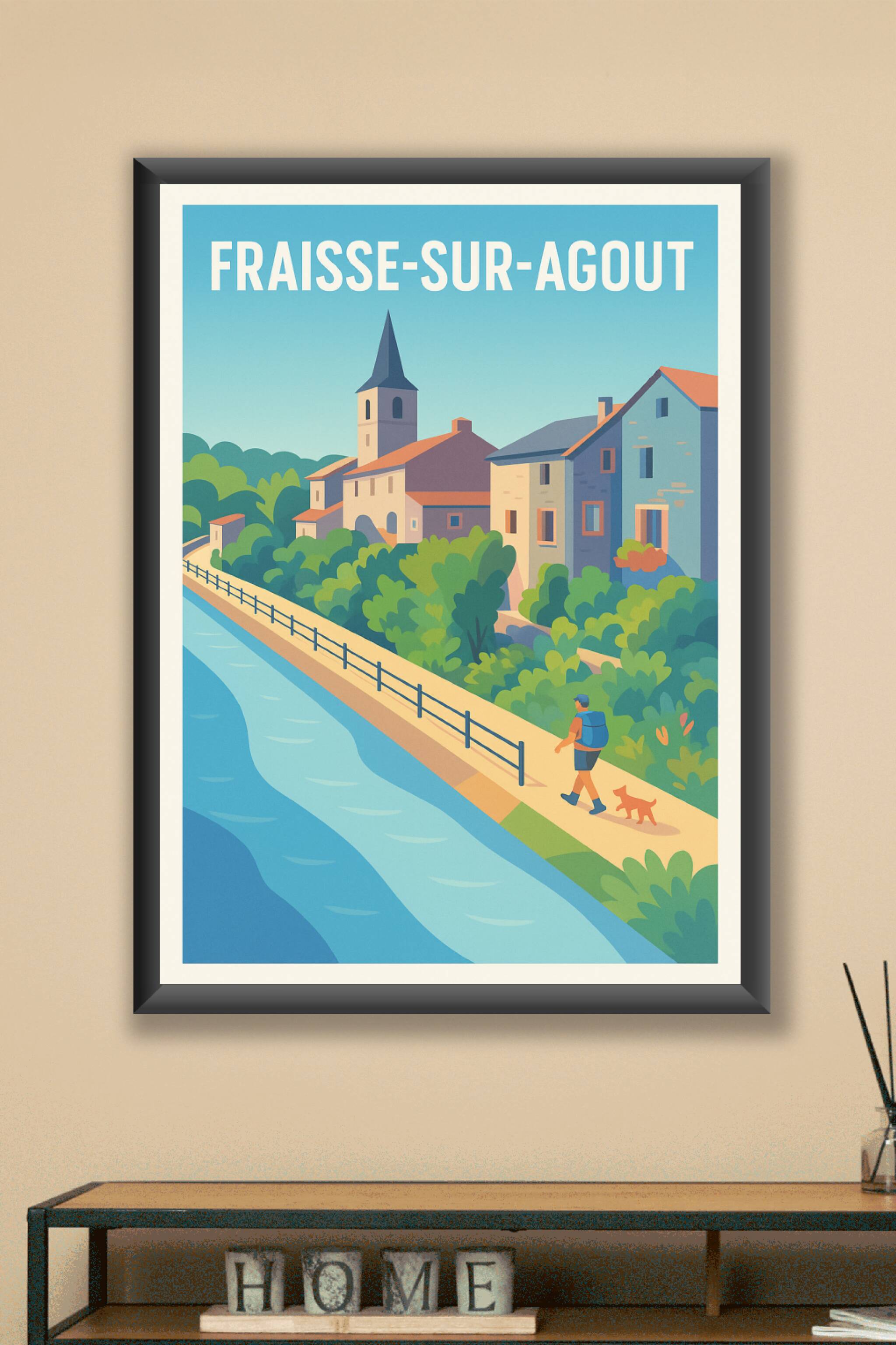 Affiche Fraisse-sur-Agout — Promenade paisible au bord de l'eau · poster d'art de Fraisse-sur-Agout