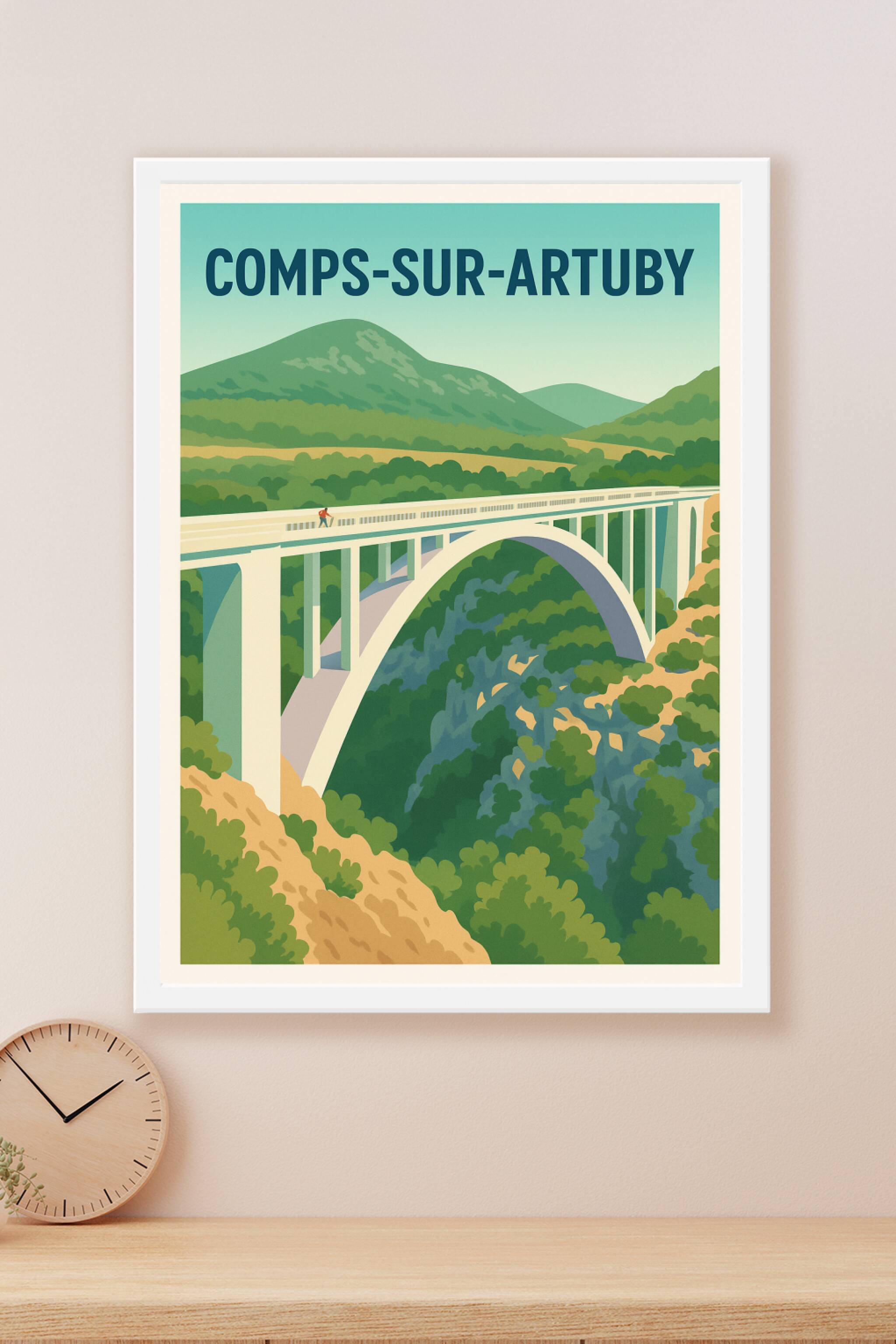 Affiche Comps-sur-Artuby — L'élégance du pont suspendu · poster d'art de Comps-sur-Artuby