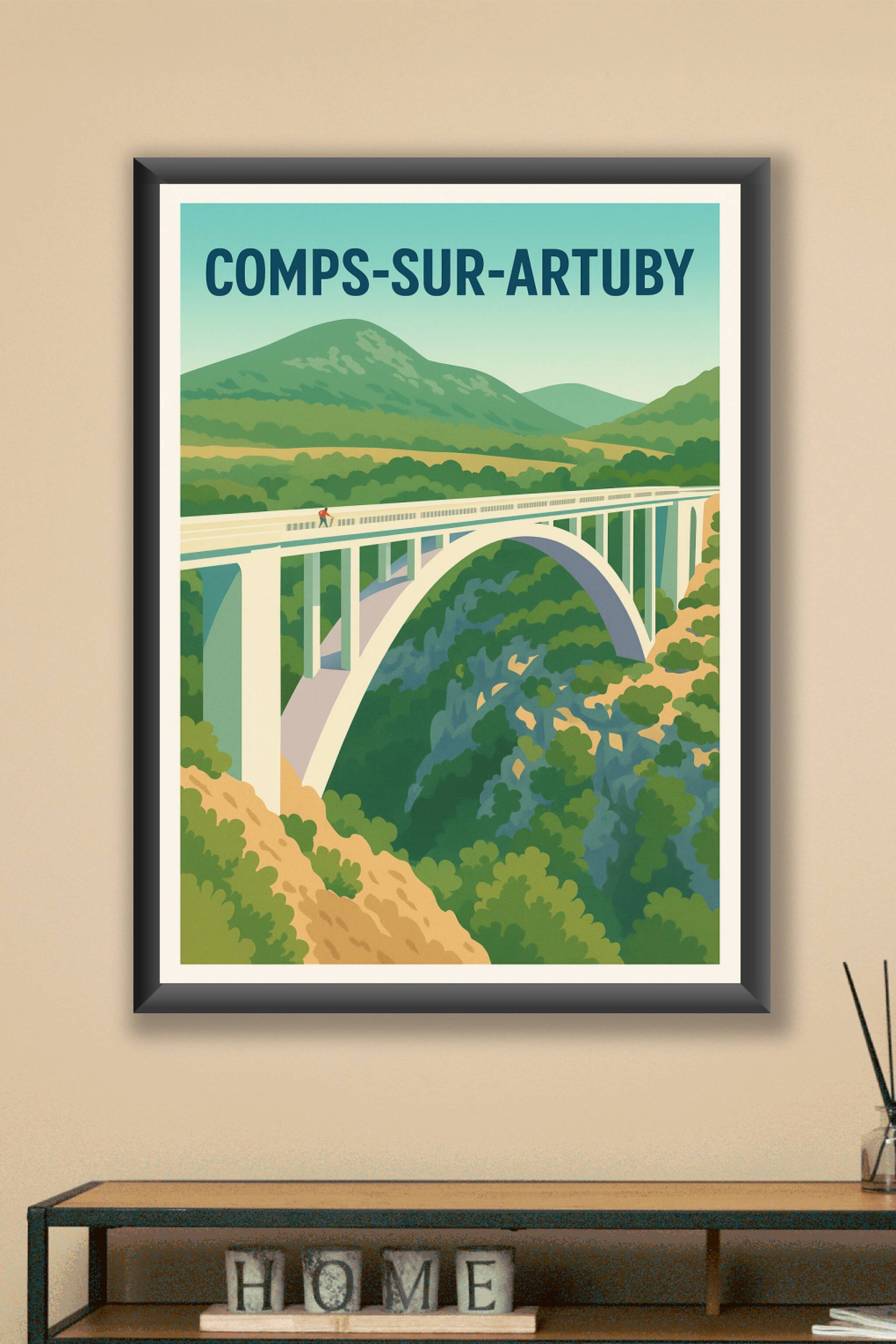 Affiche Comps-sur-Artuby — L'élégance du pont suspendu · poster d'art de Comps-sur-Artuby