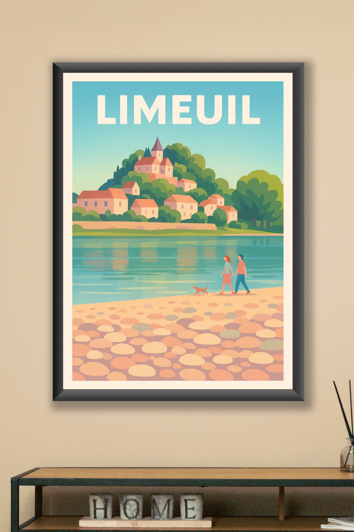 Affiche Limeuil — Promenade paisible au bord de l'eau · poster d'art de Limeuil