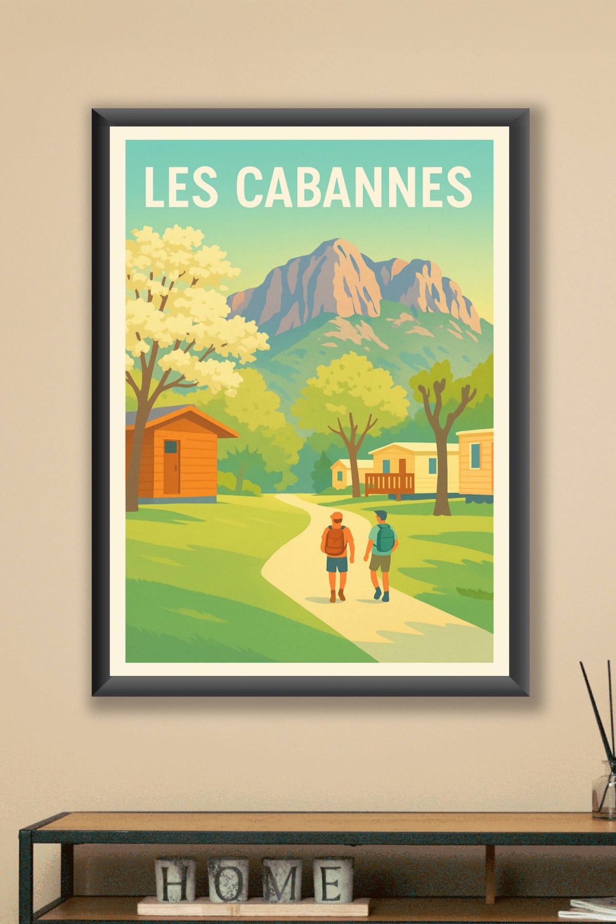 Affiche Les Cabannes — Évasion nature et montagne · poster d'art de Les Cabannes