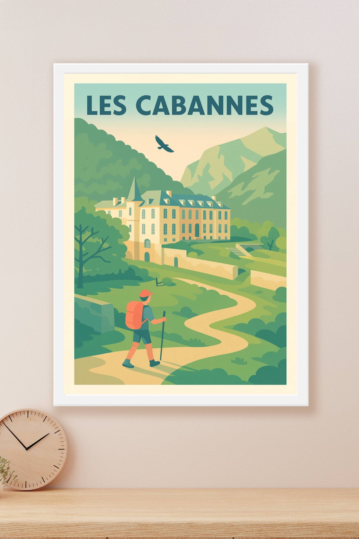 Affiche Les Cabannes — Invitation à la randonnée et à la découverte · poster d'art de Les Cabannes