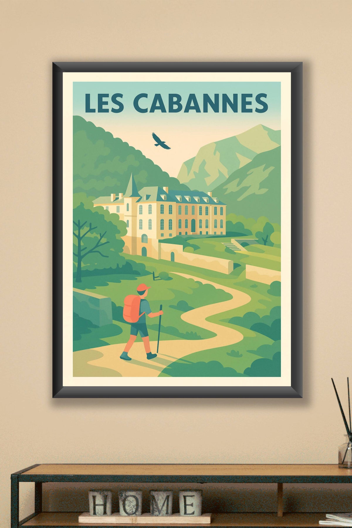 Affiche Les Cabannes — Invitation à la randonnée et à la découverte · poster d'art de Les Cabannes