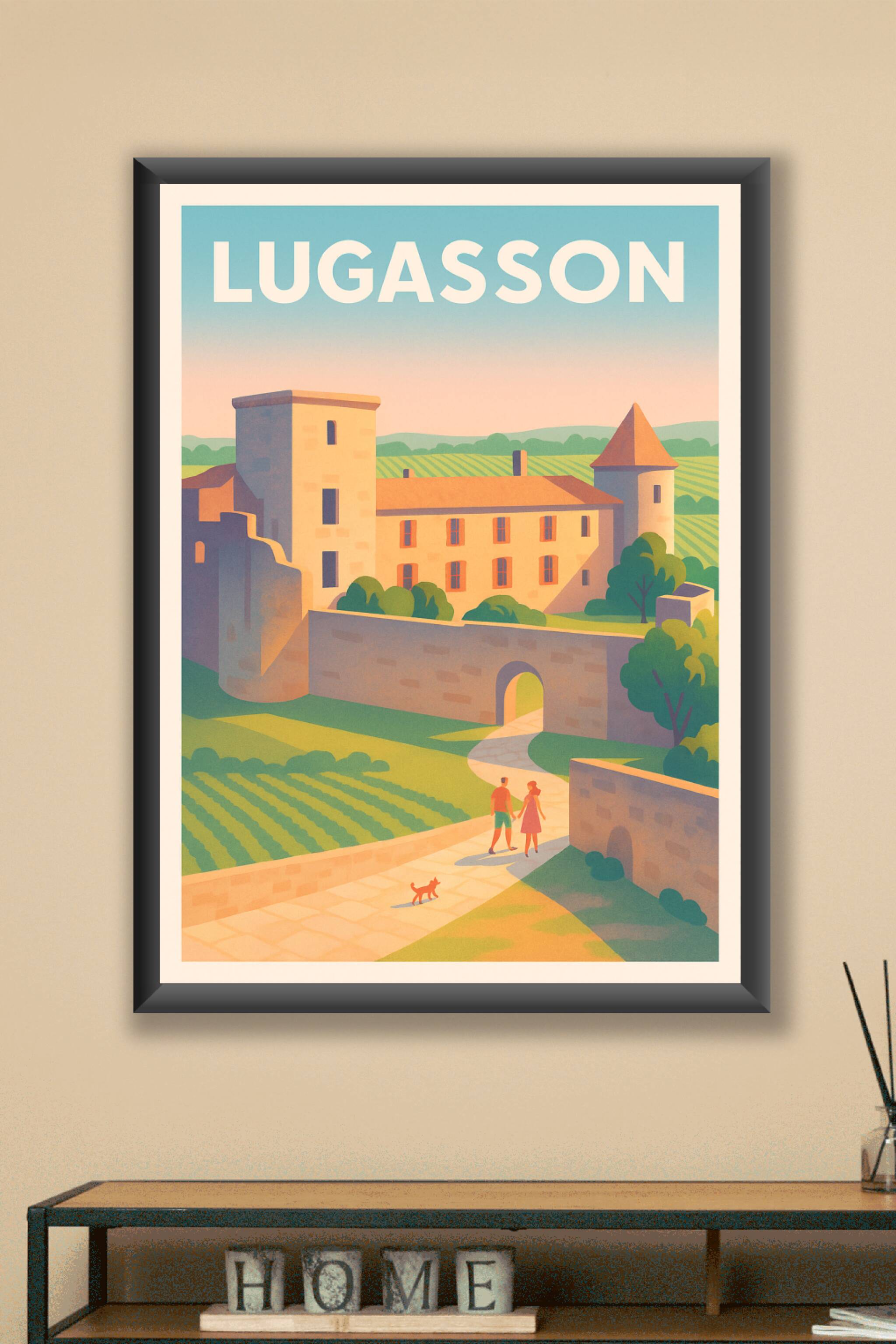 Affiche Lugasson — Promenade ensoleillée au château · poster d'art de Lugasson