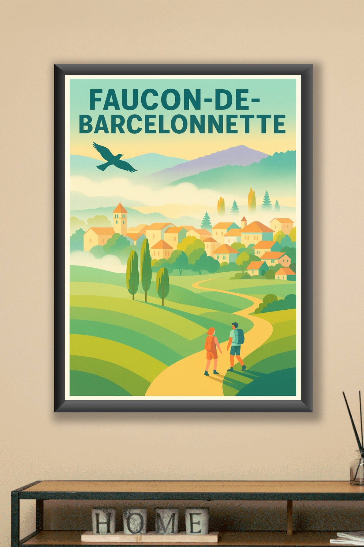 Affiche Faucon-de-Barcelonnette — Invitation à la randonnée en pleine nature · poster d'art de Faucon-de-Barcelonnette