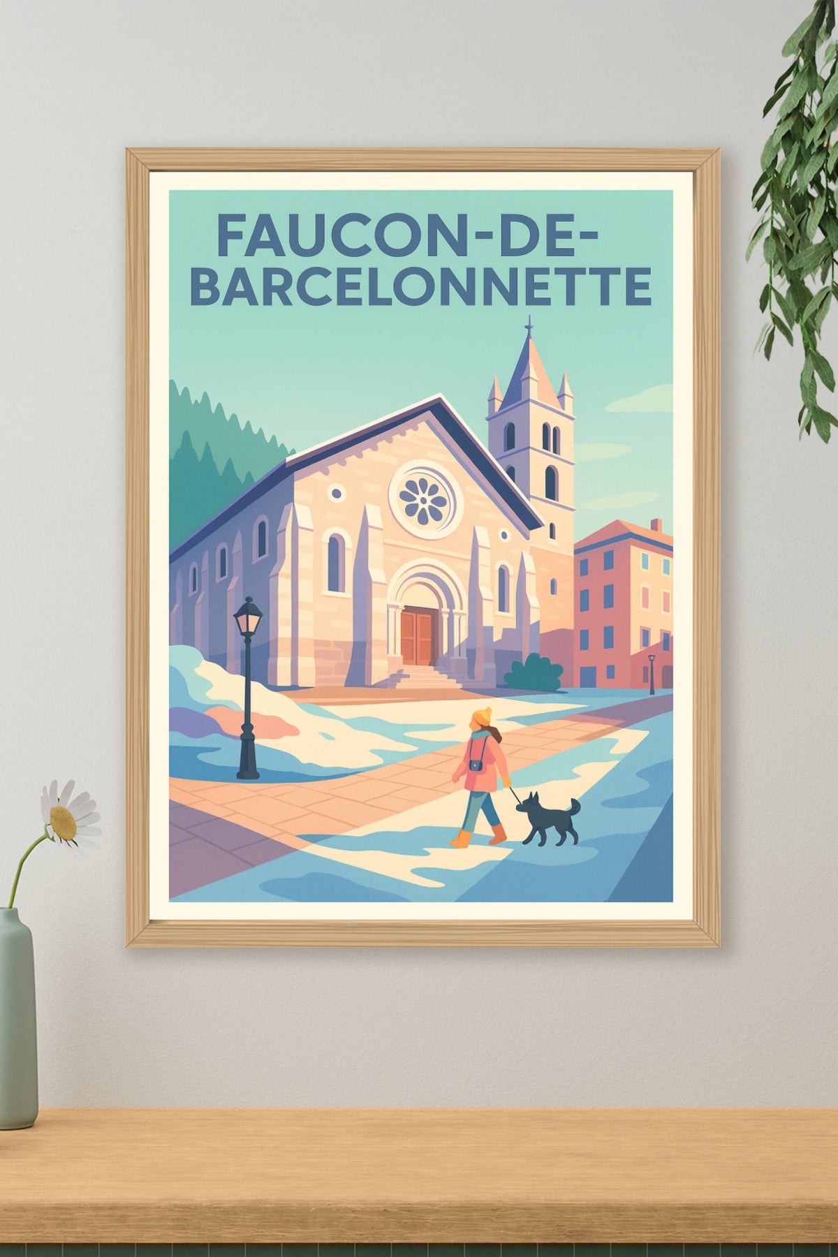 Affiche Faucon-de-Barcelonnette — Charme alpin et douceur hivernale · poster d'art de Faucon-de-Barcelonnette