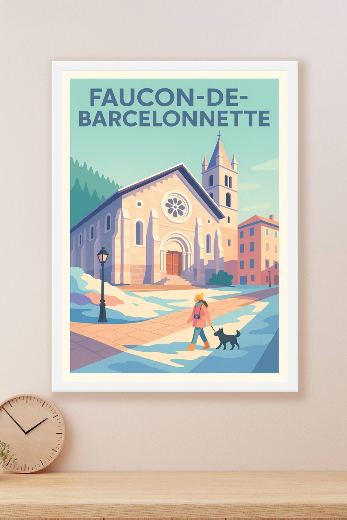 Affiche Faucon-de-Barcelonnette — Charme alpin et douceur hivernale · poster d'art de Faucon-de-Barcelonnette