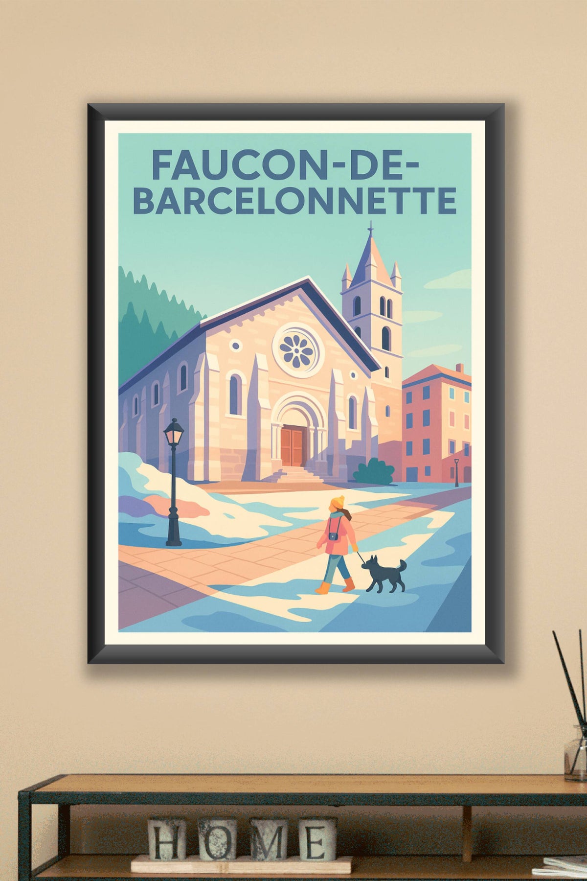 Affiche Faucon-de-Barcelonnette — Charme alpin et douceur hivernale · poster d'art de Faucon-de-Barcelonnette