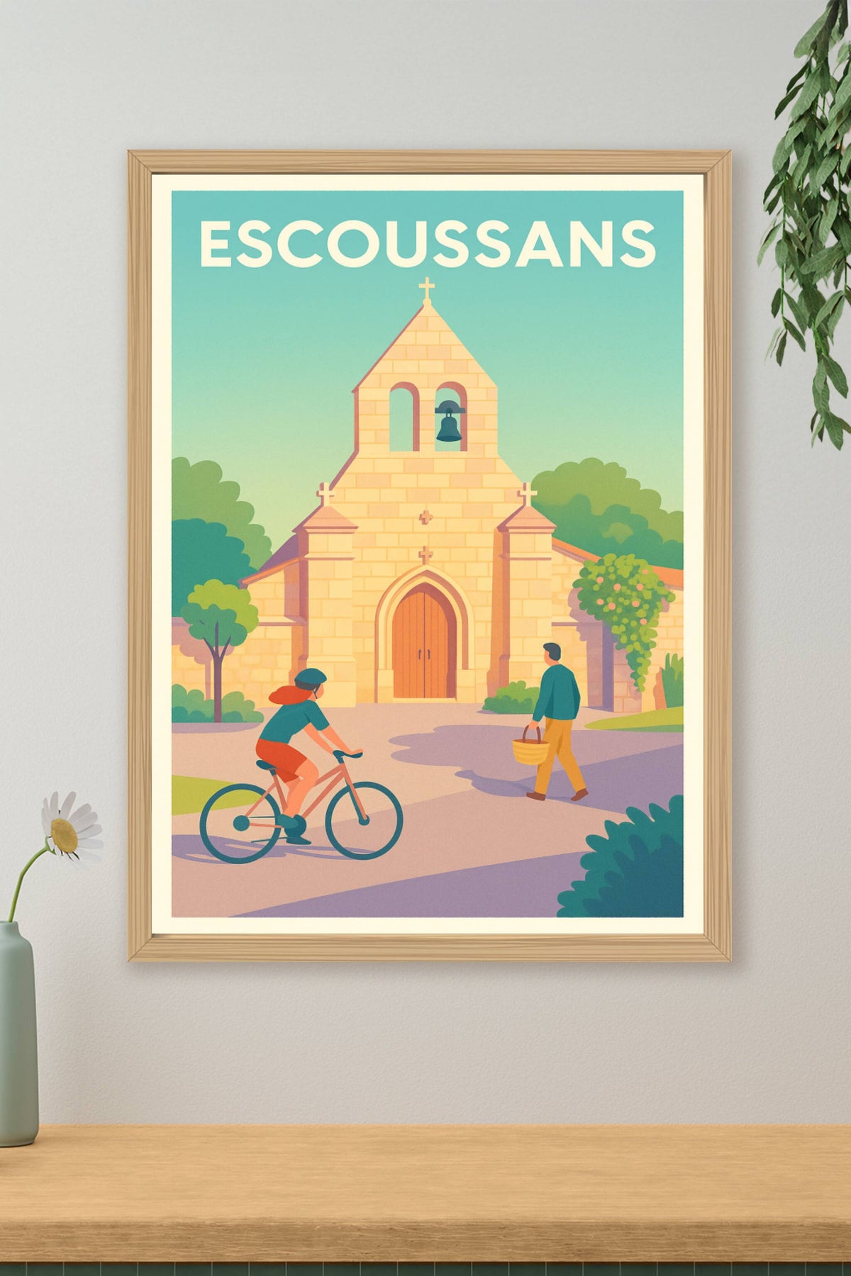 Affiche Escoussans — L'église au cœur du charme villageois · poster d'art de Escoussans