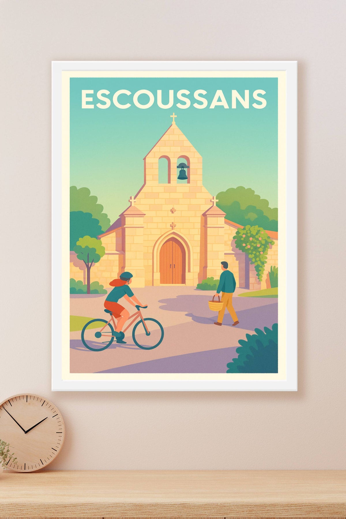 Affiche Escoussans — L'église au cœur du charme villageois · poster d'art de Escoussans