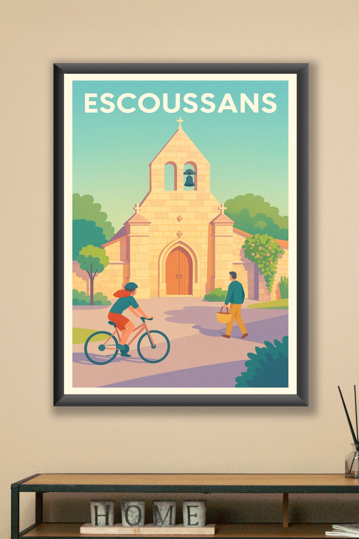 Affiche Escoussans — L'église au cœur du charme villageois · poster d'art de Escoussans