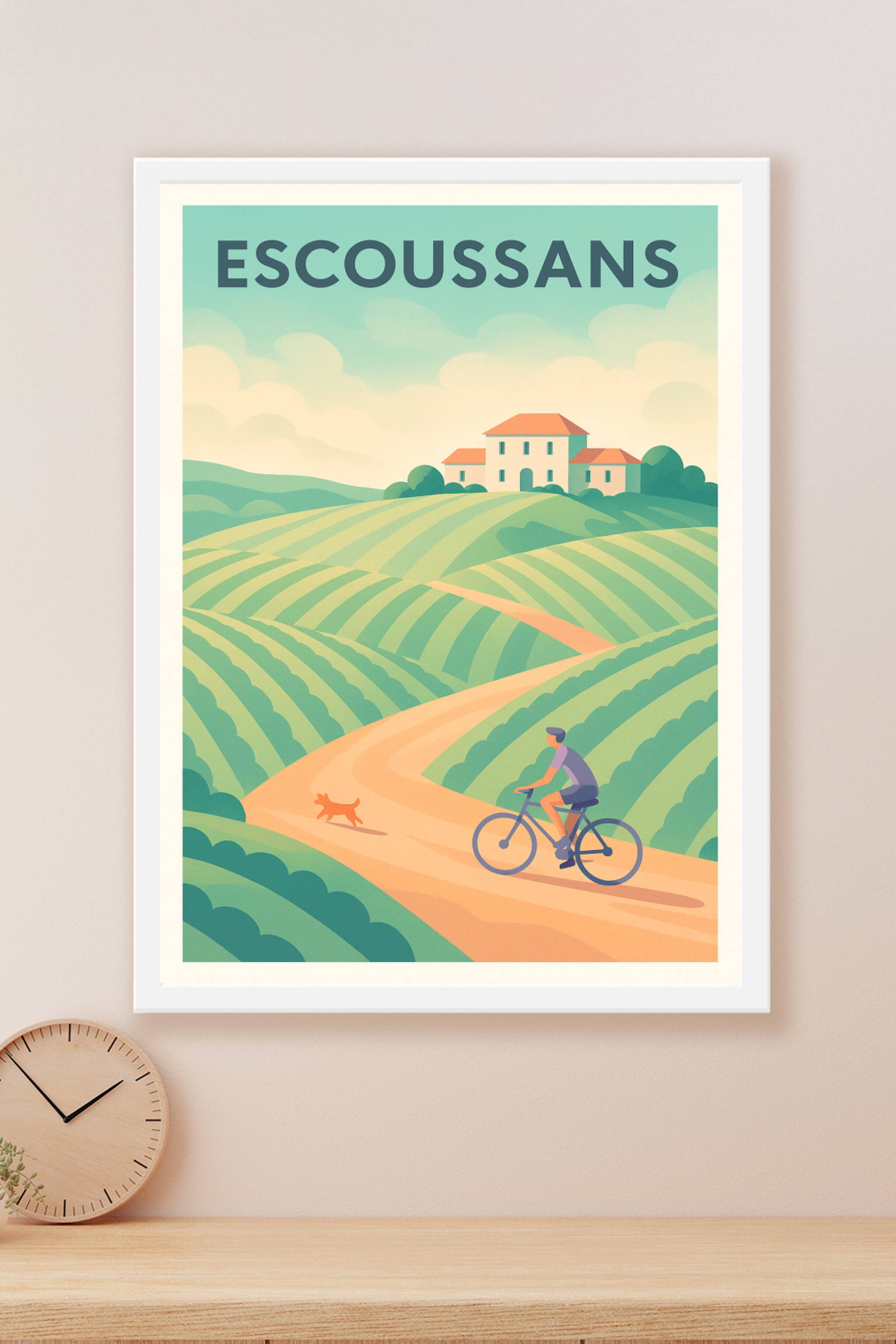 Affiche Escoussans — Évasion champêtre à vélo · poster d'art de Escoussans