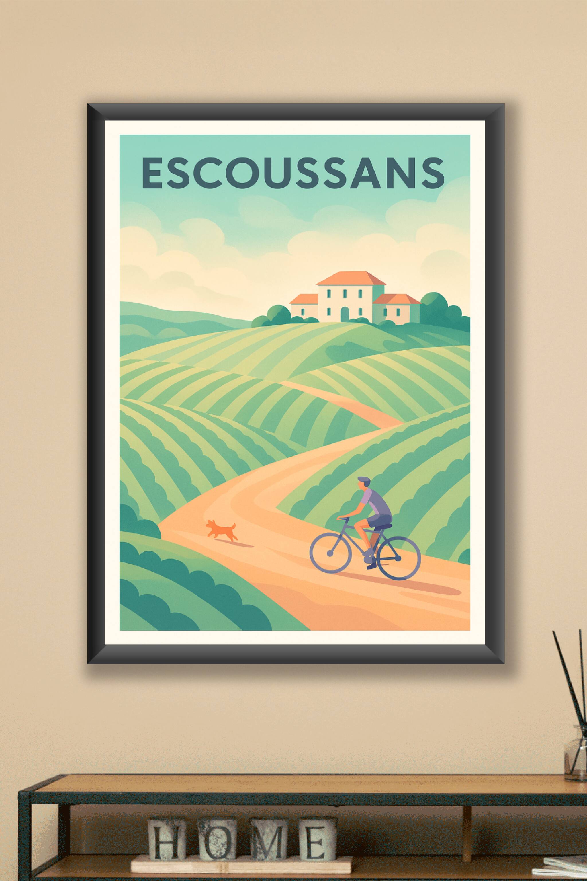 Affiche Escoussans — Évasion champêtre à vélo · poster d'art de Escoussans