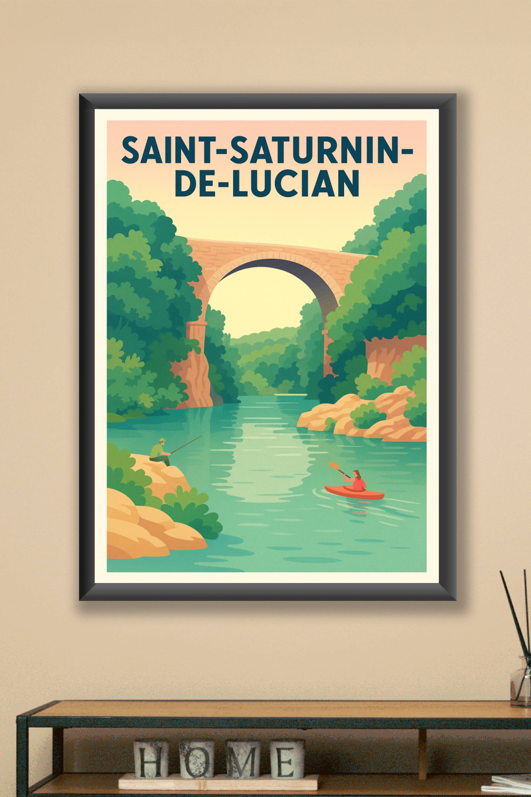 Affiche Saint-Saturnin-de-Lucian — Évasion au fil de l'eau · poster d'art de Saint-Saturnin-de-Lucian