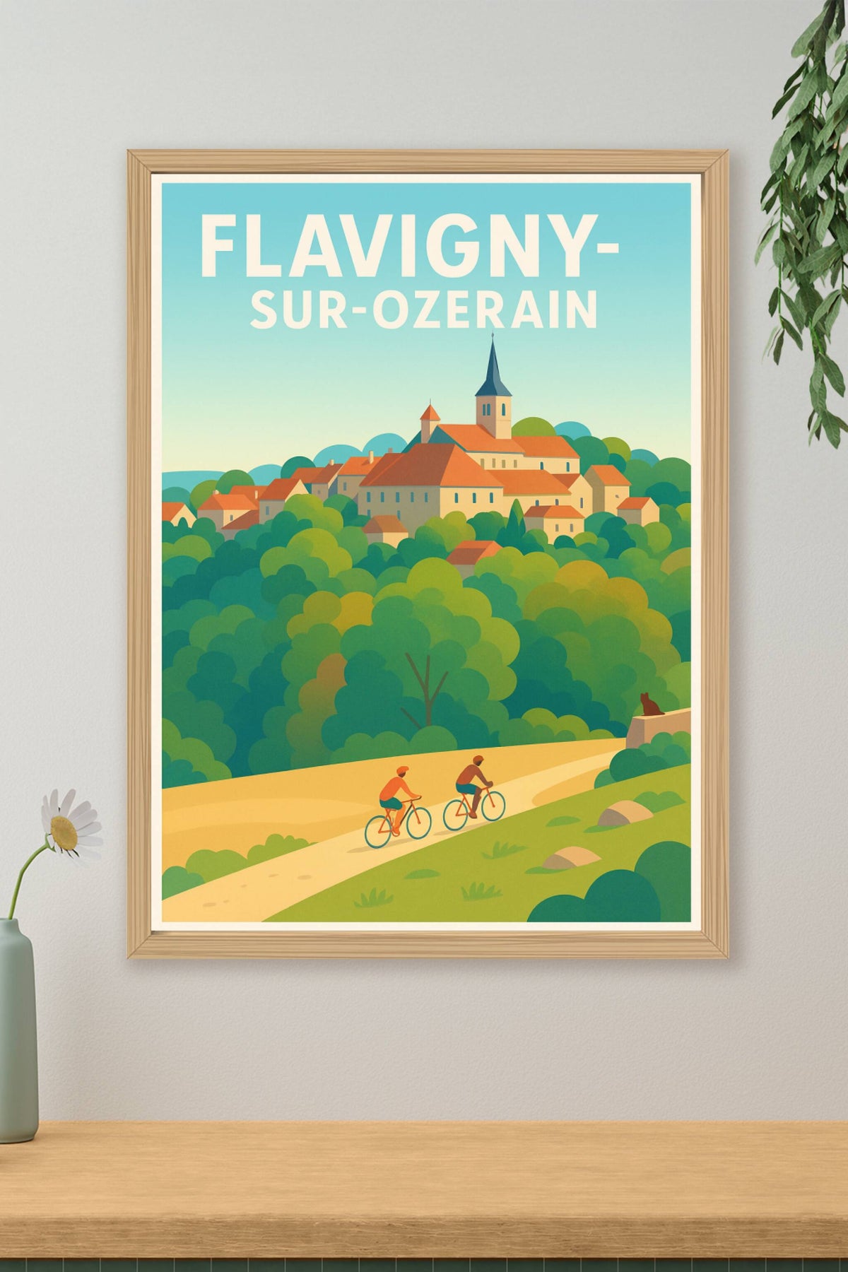 Affiche Flavigny-sur-Ozerain — Charme bucolique et balades à vélo · poster d'art de Flavigny-sur-Ozerain