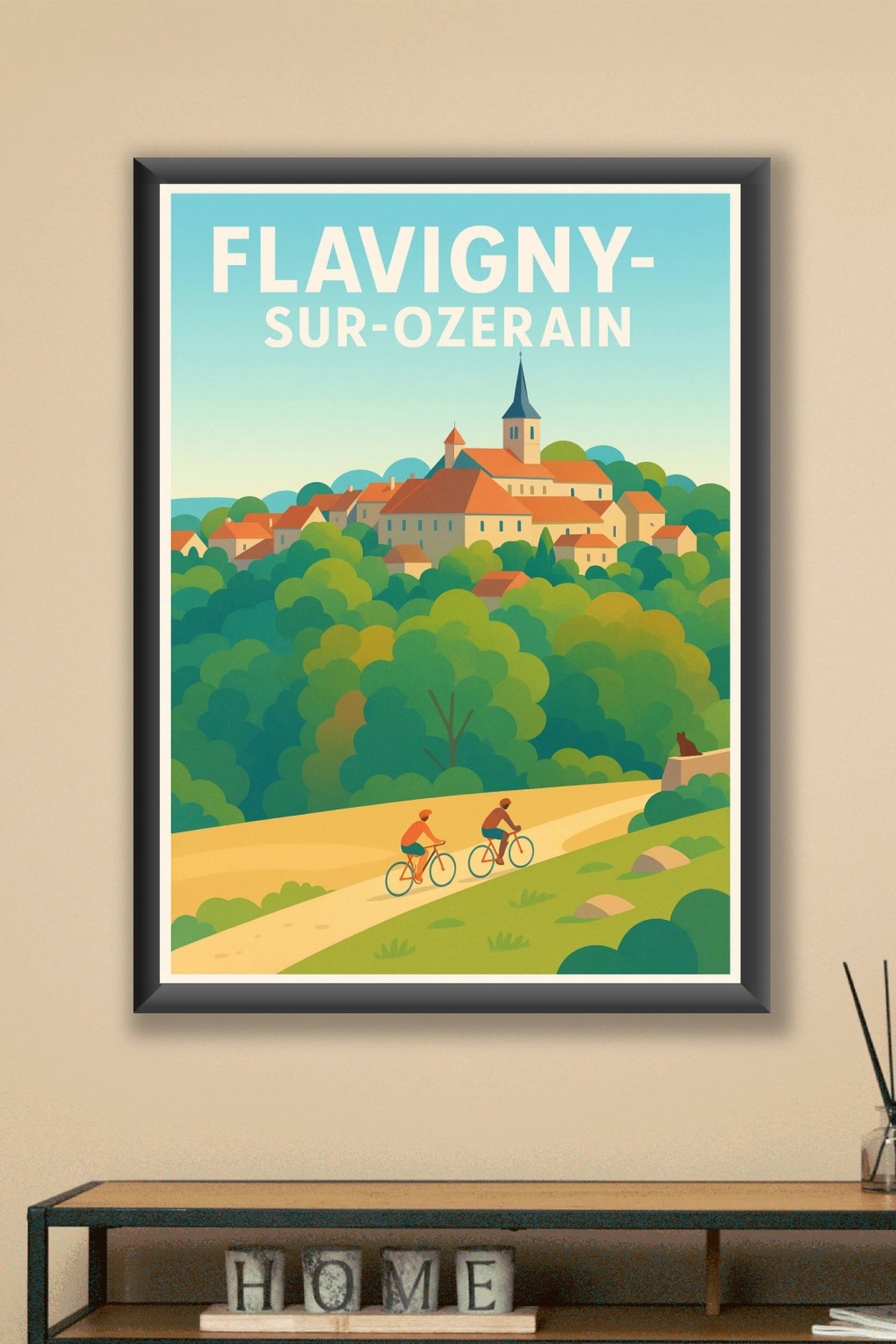 Affiche Flavigny-sur-Ozerain — Charme bucolique et balades à vélo · poster d'art de Flavigny-sur-Ozerain