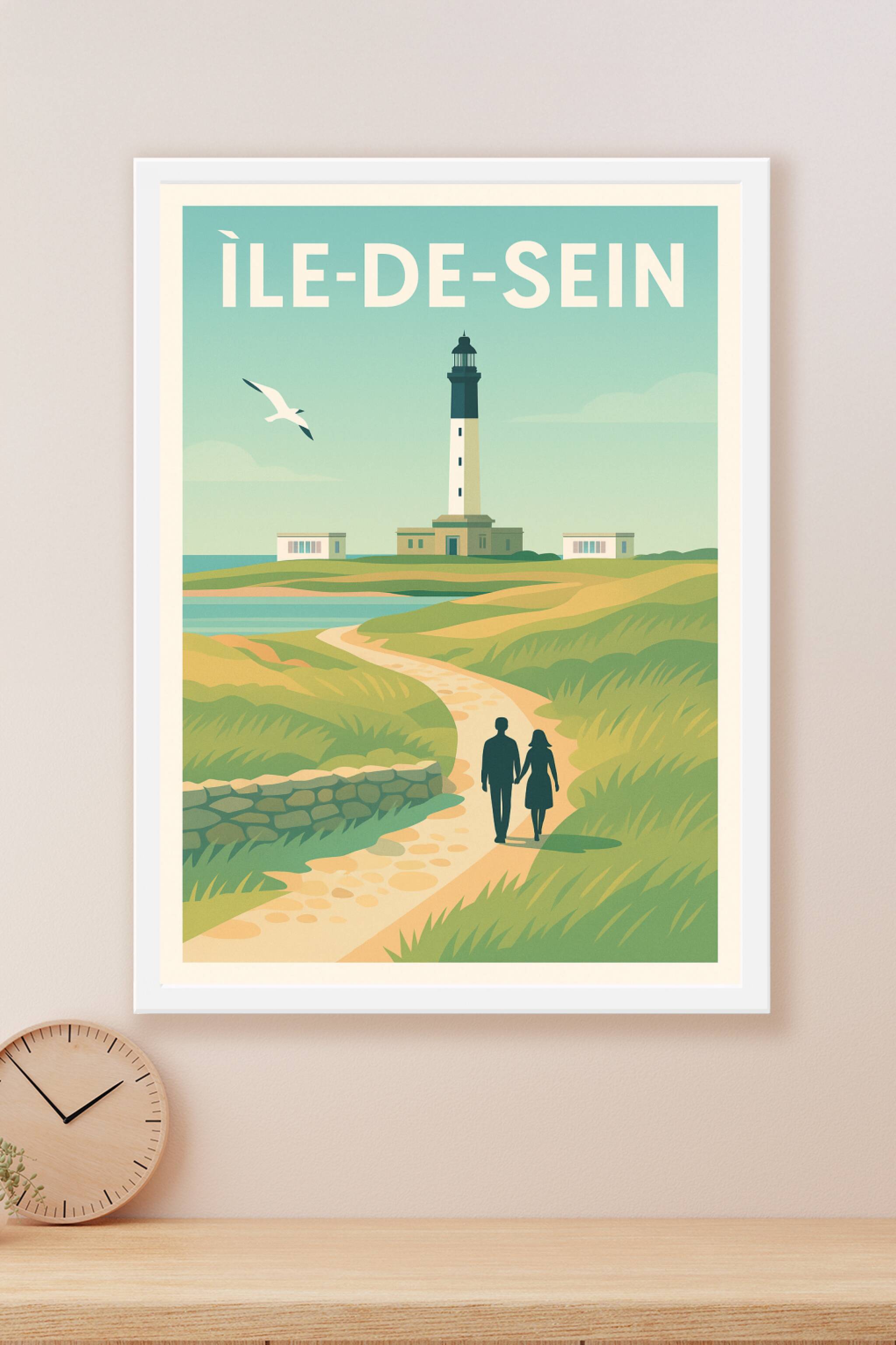 Affiche Île-de-Sein — Promenade romantique au phare emblématique · poster d'art de Île-de-Sein