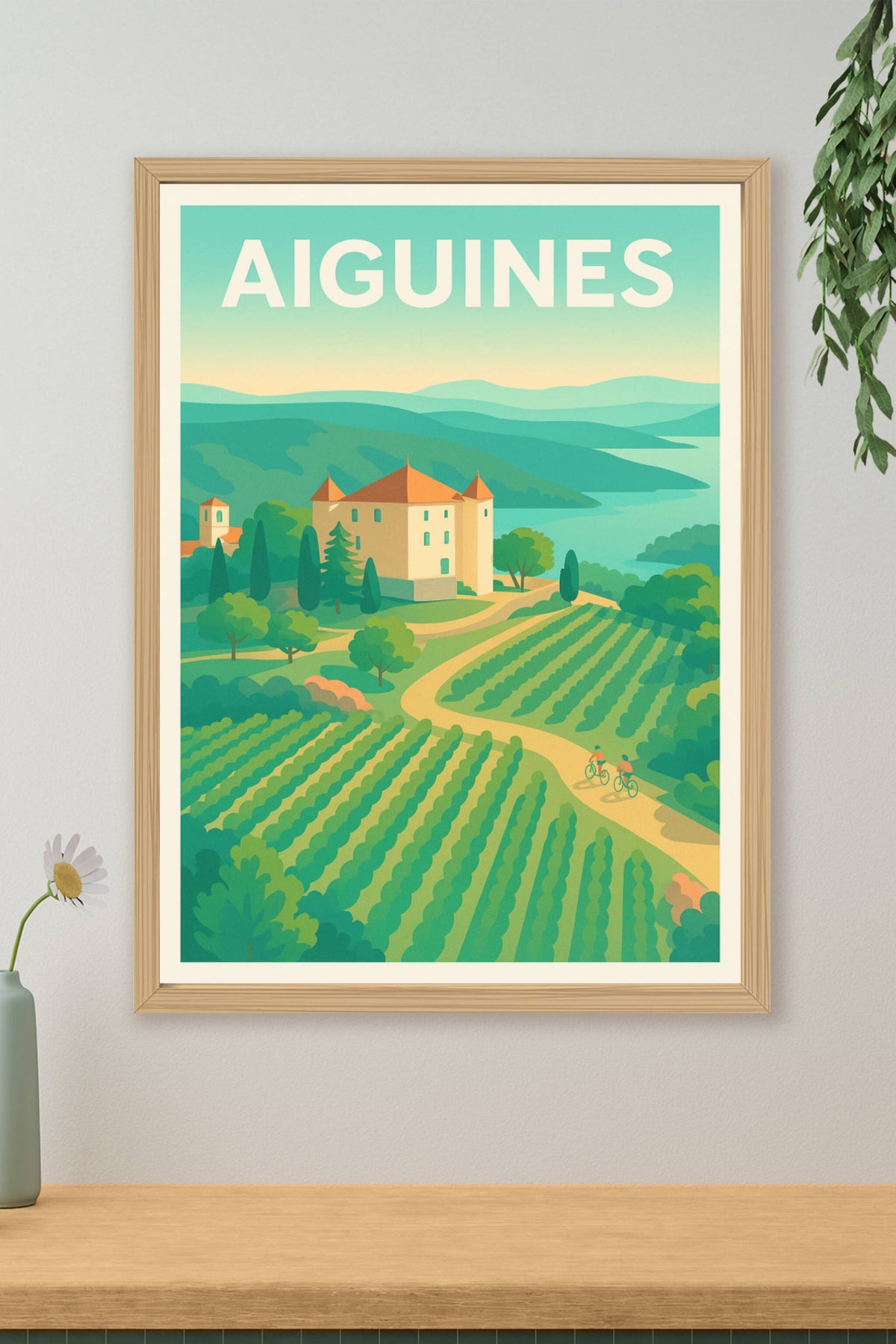 Affiche Aiguines — Escapade bucolique au cœur de la Provence verte · poster d'art de Aiguines