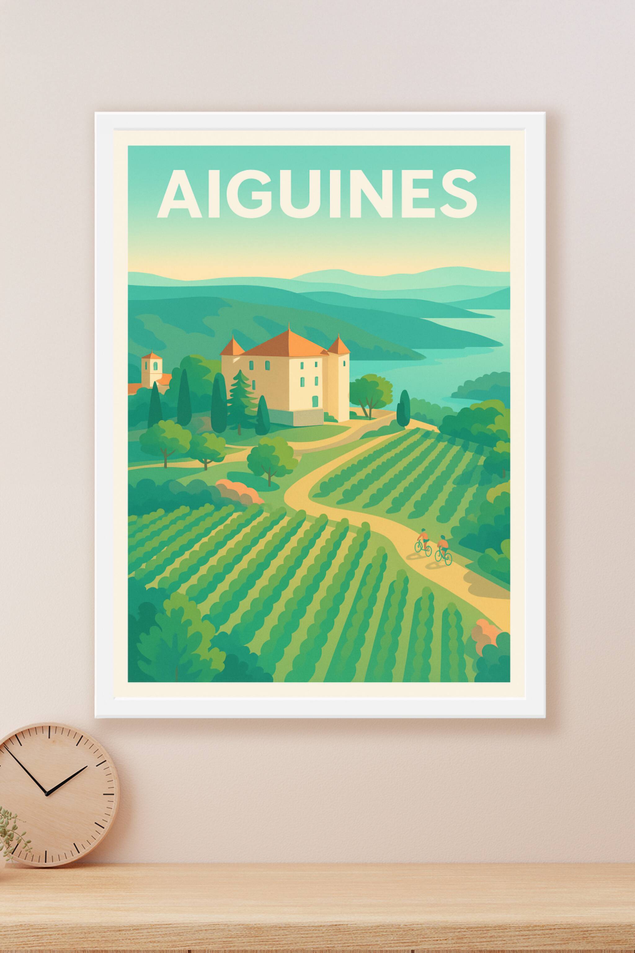 Affiche Aiguines — Escapade bucolique au cœur de la Provence verte · poster d'art de Aiguines
