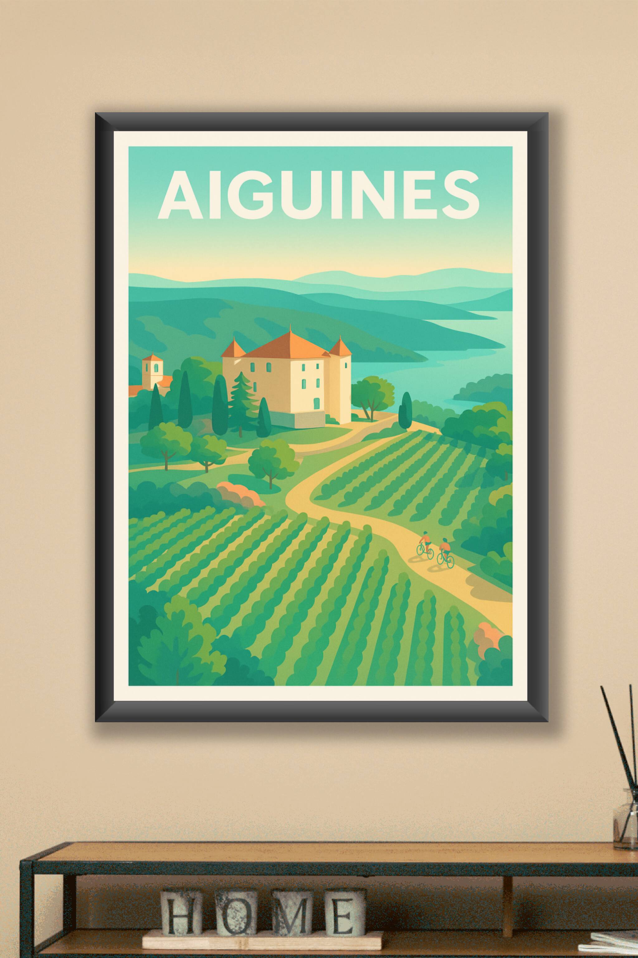 Affiche Aiguines — Escapade bucolique au cœur de la Provence verte · poster d'art de Aiguines