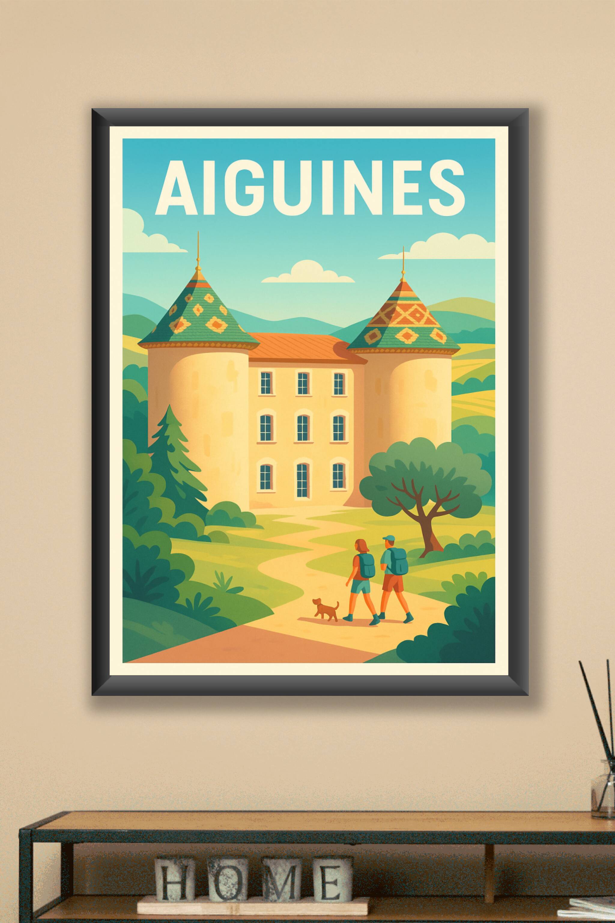Affiche Aiguines — Voyage bucolique au cœur de la Provence · poster d'art de Aiguines