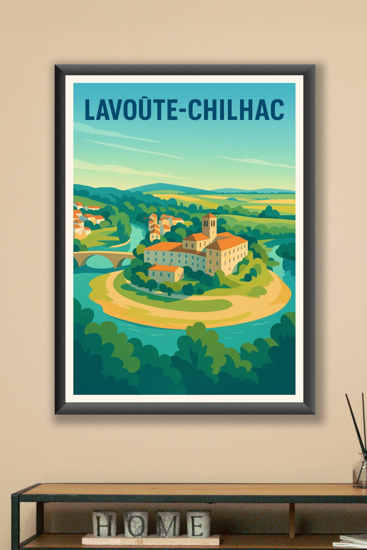 Affiche Lavoûte-Chilhac — Le charme intemporel au bord de l'Allier · poster d'art de Lavoûte-Chilhac