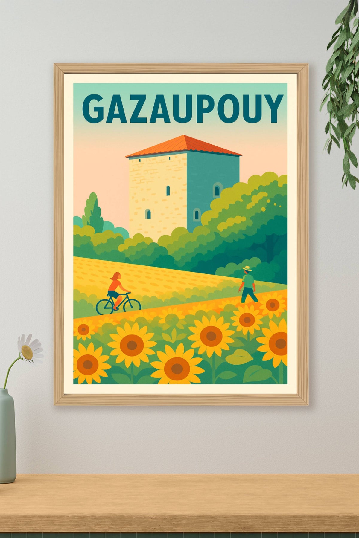 Affiche Gazaupouy — Évasion champêtre au cœur des tournesols · poster d'art de Gazaupouy