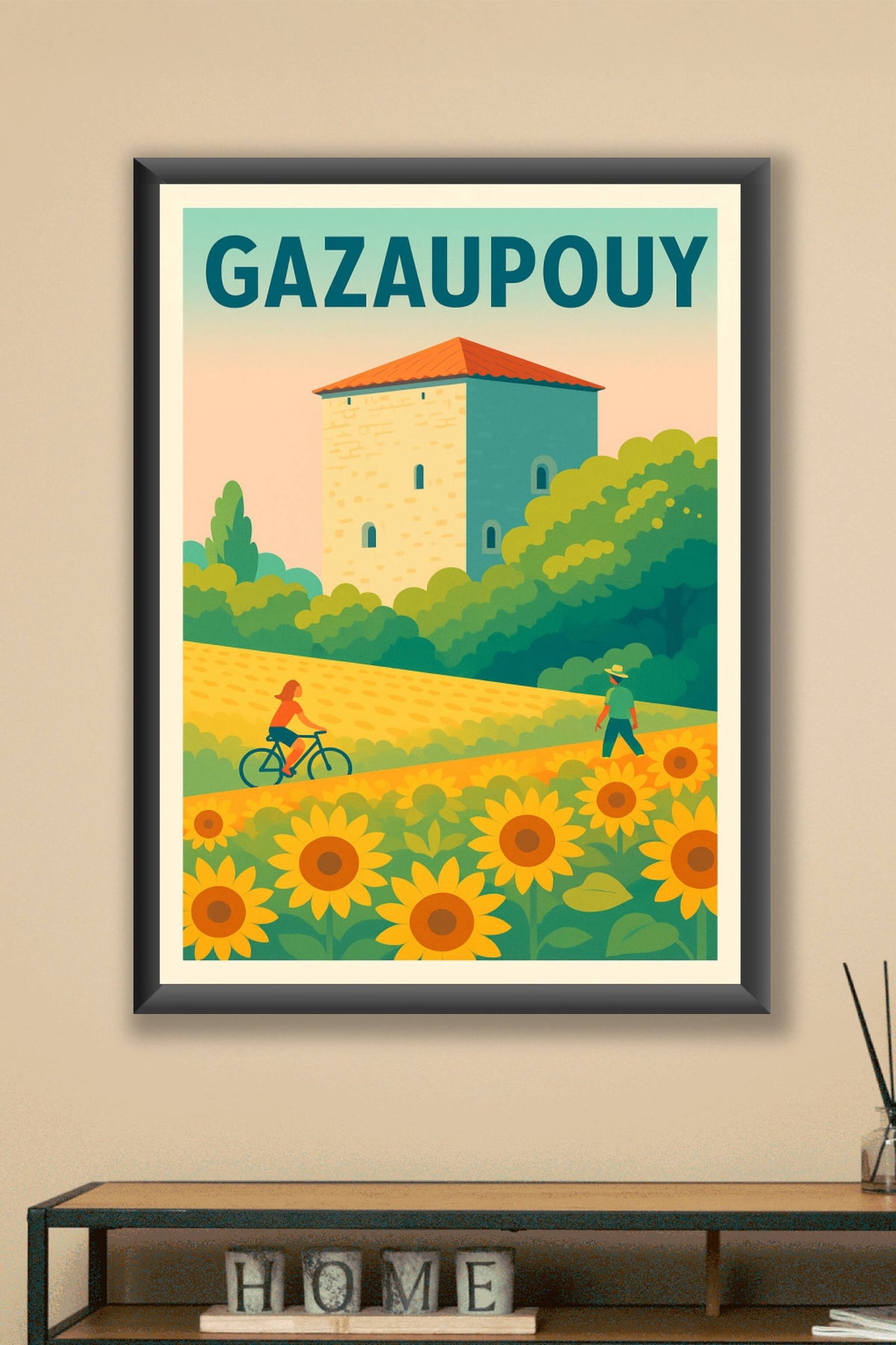 Affiche Gazaupouy — Évasion champêtre au cœur des tournesols · poster d'art de Gazaupouy