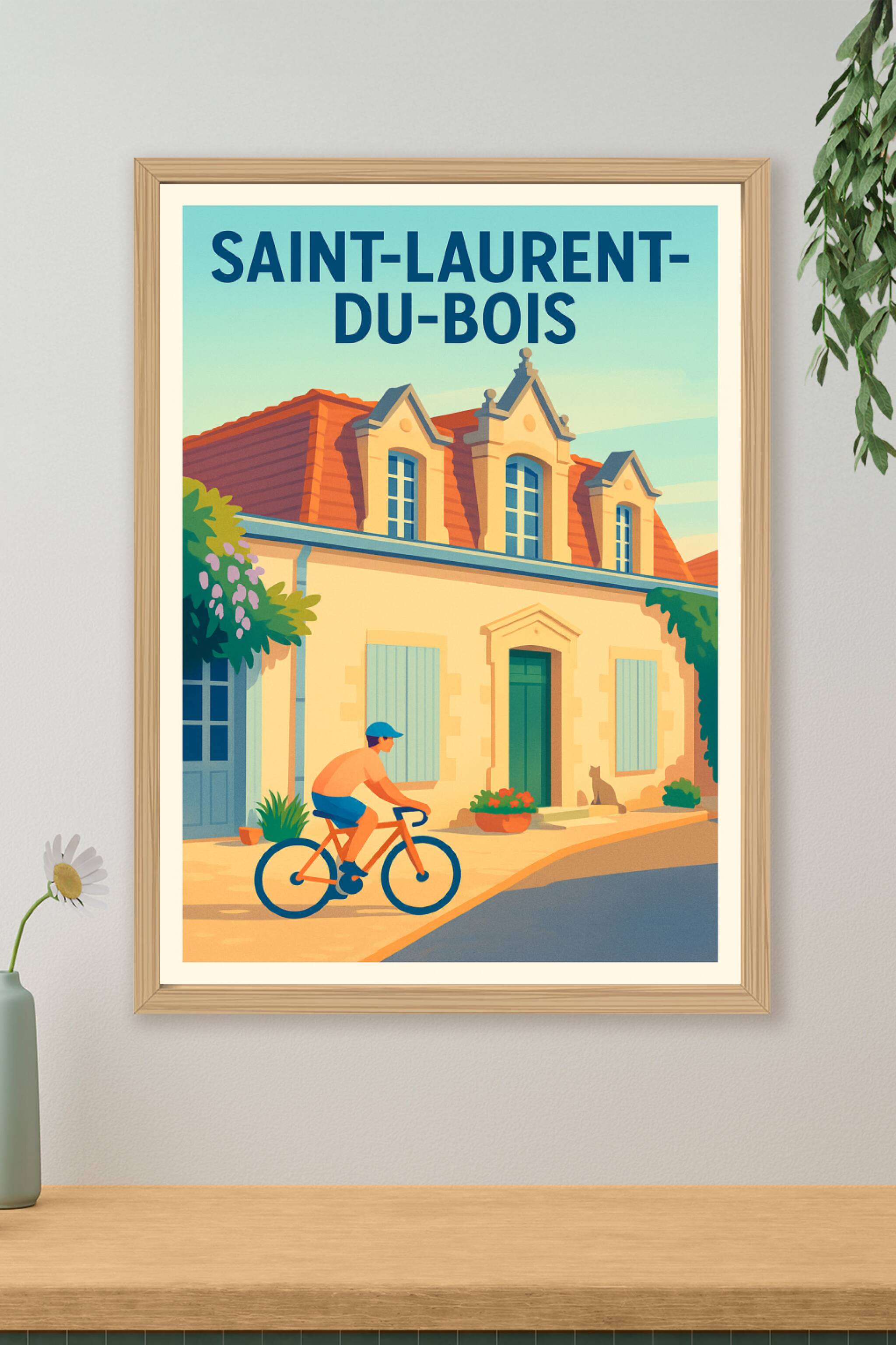 Affiche Saint-Laurent-du-Bois — Charme et douceur d'une balade à vélo · poster d'art de Saint-Laurent-du-Bois