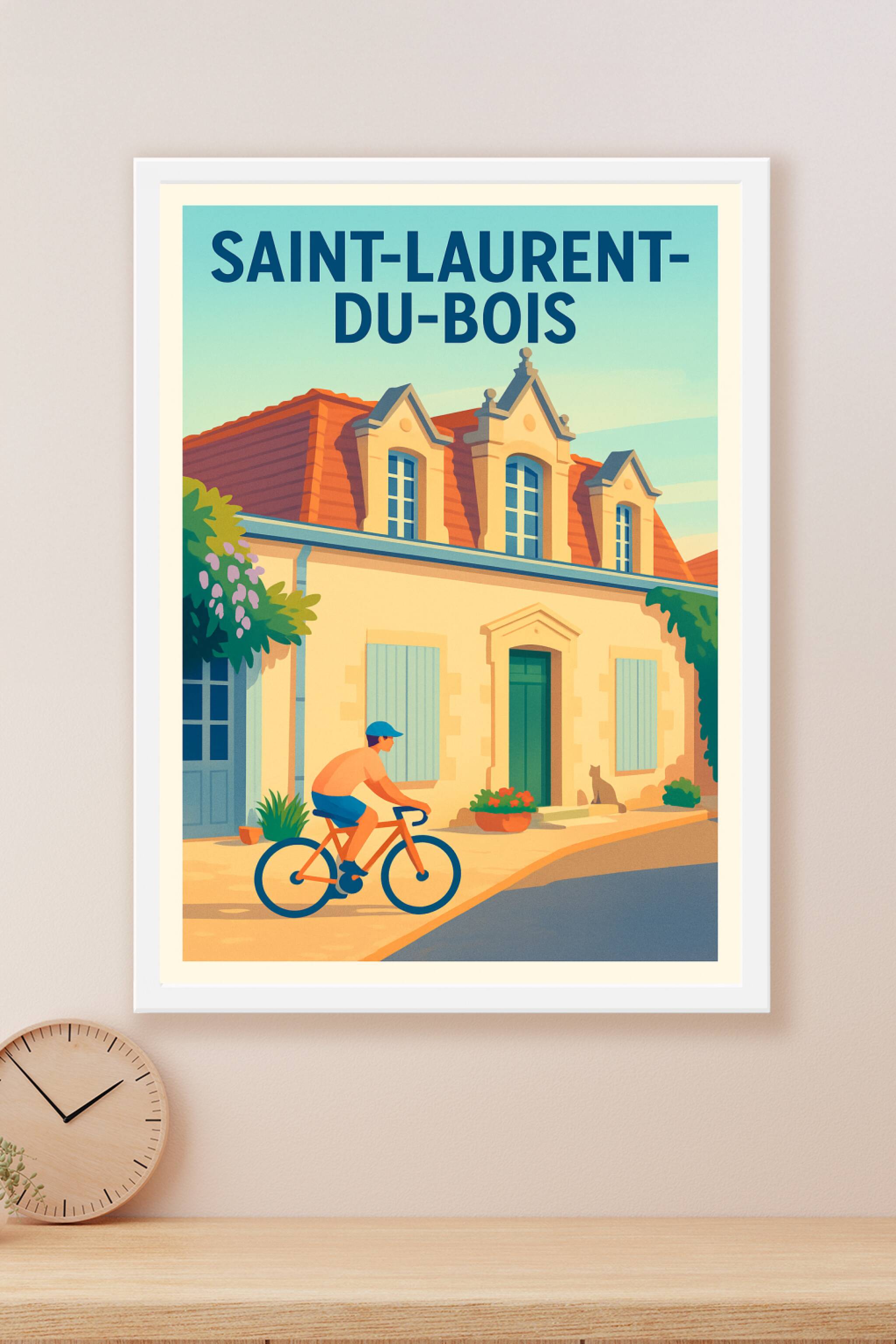 Affiche Saint-Laurent-du-Bois — Charme et douceur d'une balade à vélo · poster d'art de Saint-Laurent-du-Bois