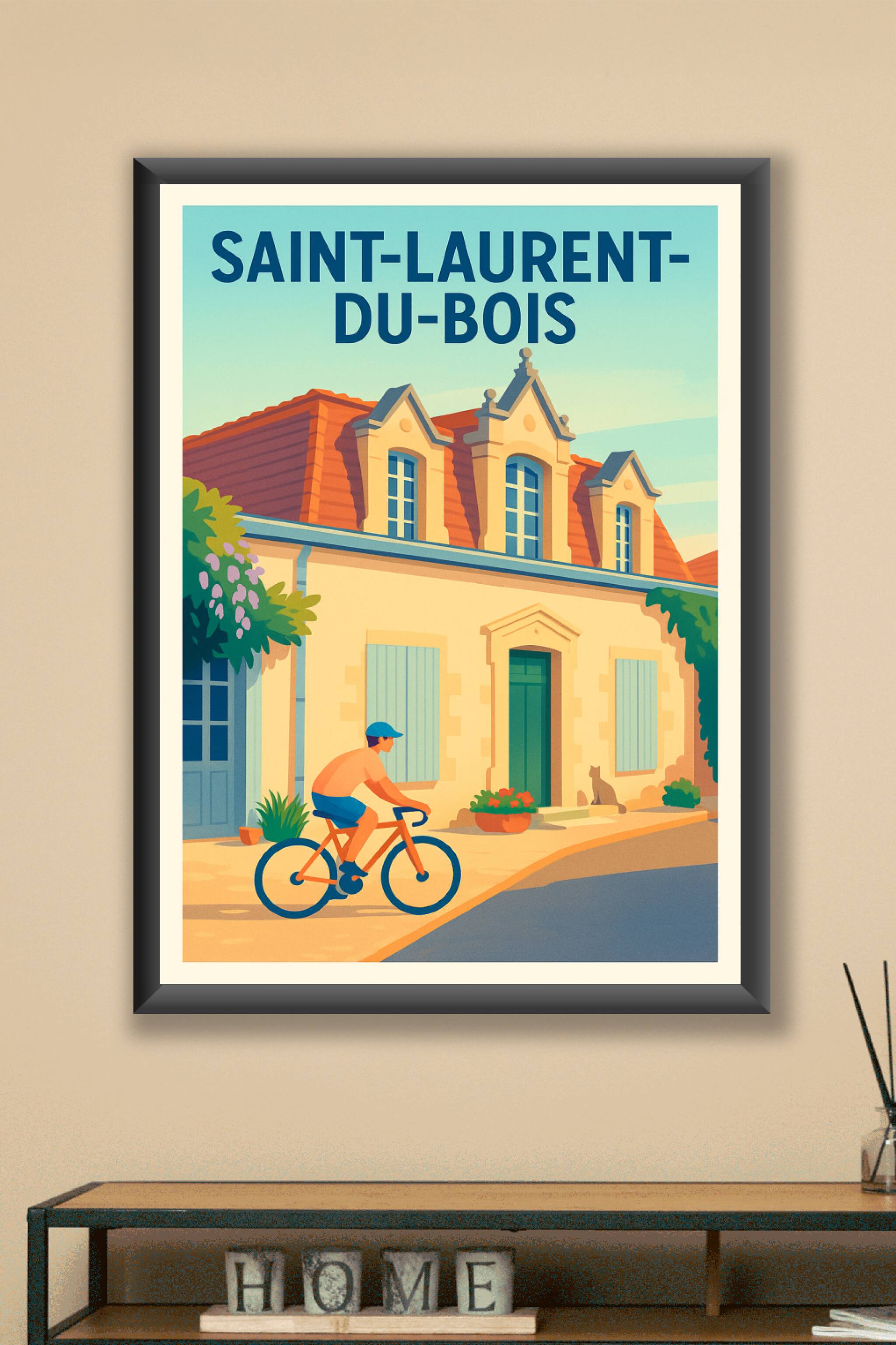 Affiche Saint-Laurent-du-Bois — Charme et douceur d'une balade à vélo · poster d'art de Saint-Laurent-du-Bois