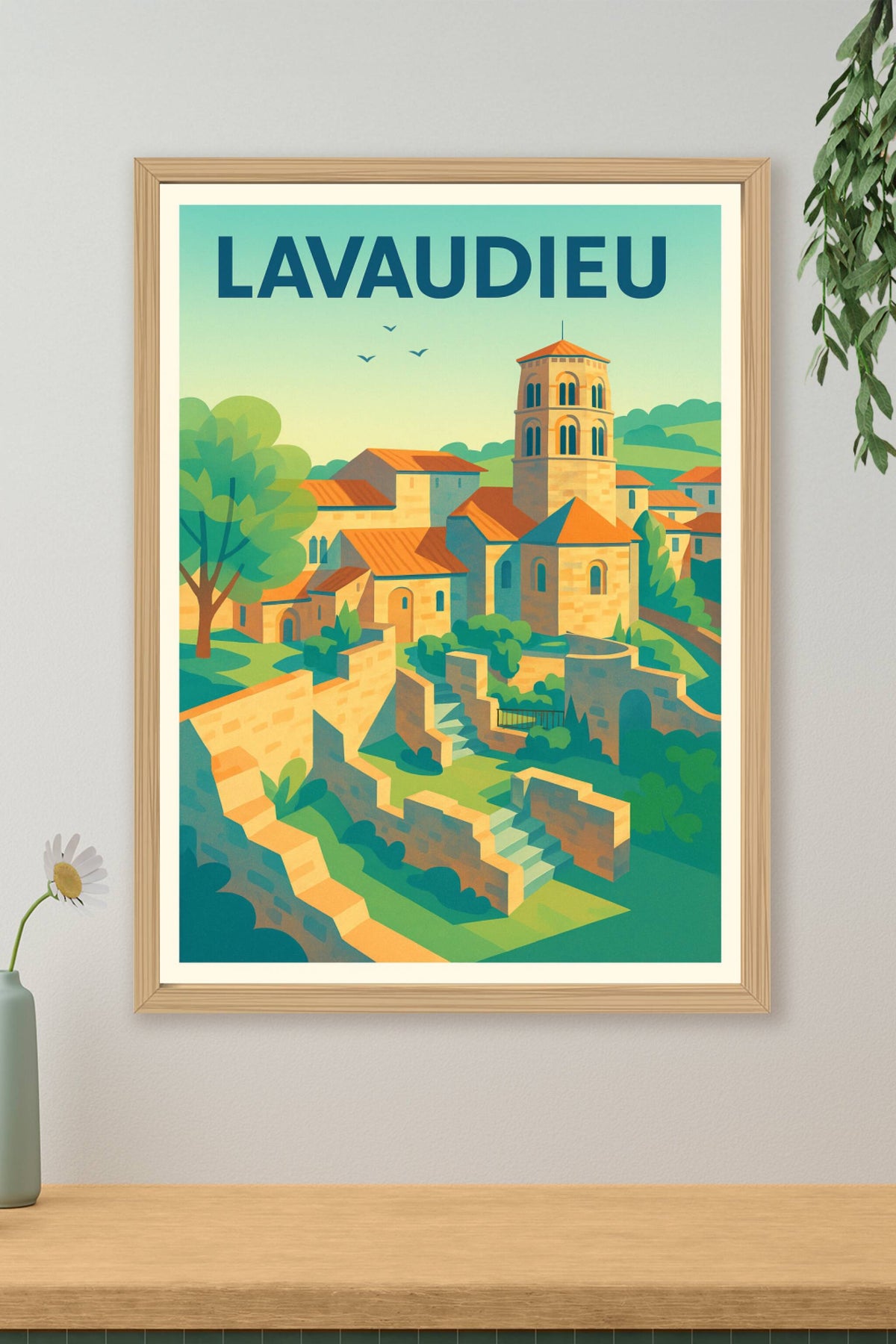 Affiche Lavaudieu — Charme médiéval au cœur de l'Auvergne · poster d'art de Lavaudieu
