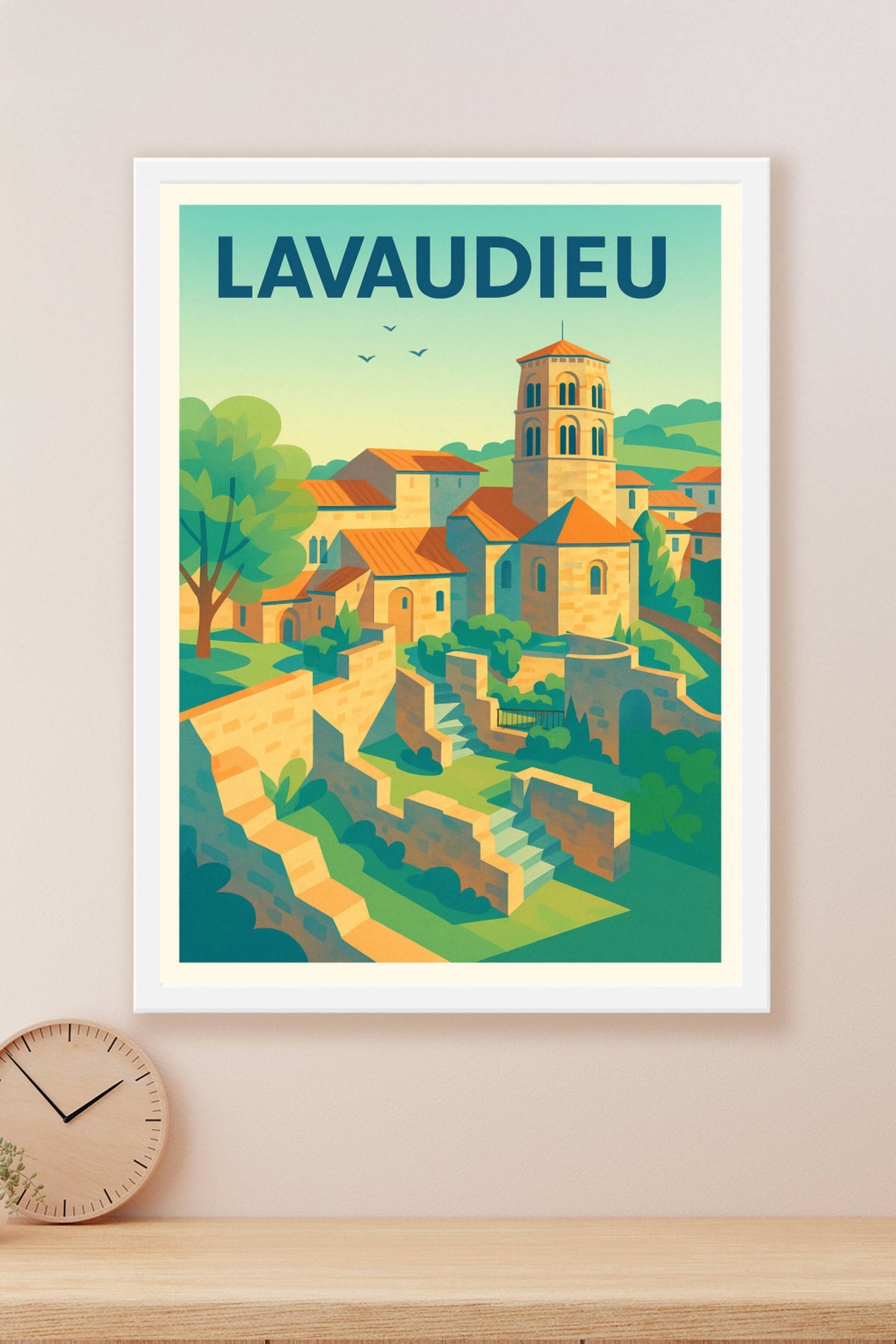 Affiche Lavaudieu — Charme médiéval au cœur de l'Auvergne · poster d'art de Lavaudieu
