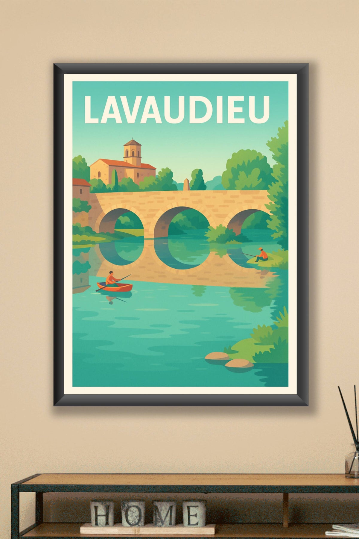 Affiche Lavaudieu — Charme et Sérénité au bord de l'eau · poster d'art de Lavaudieu