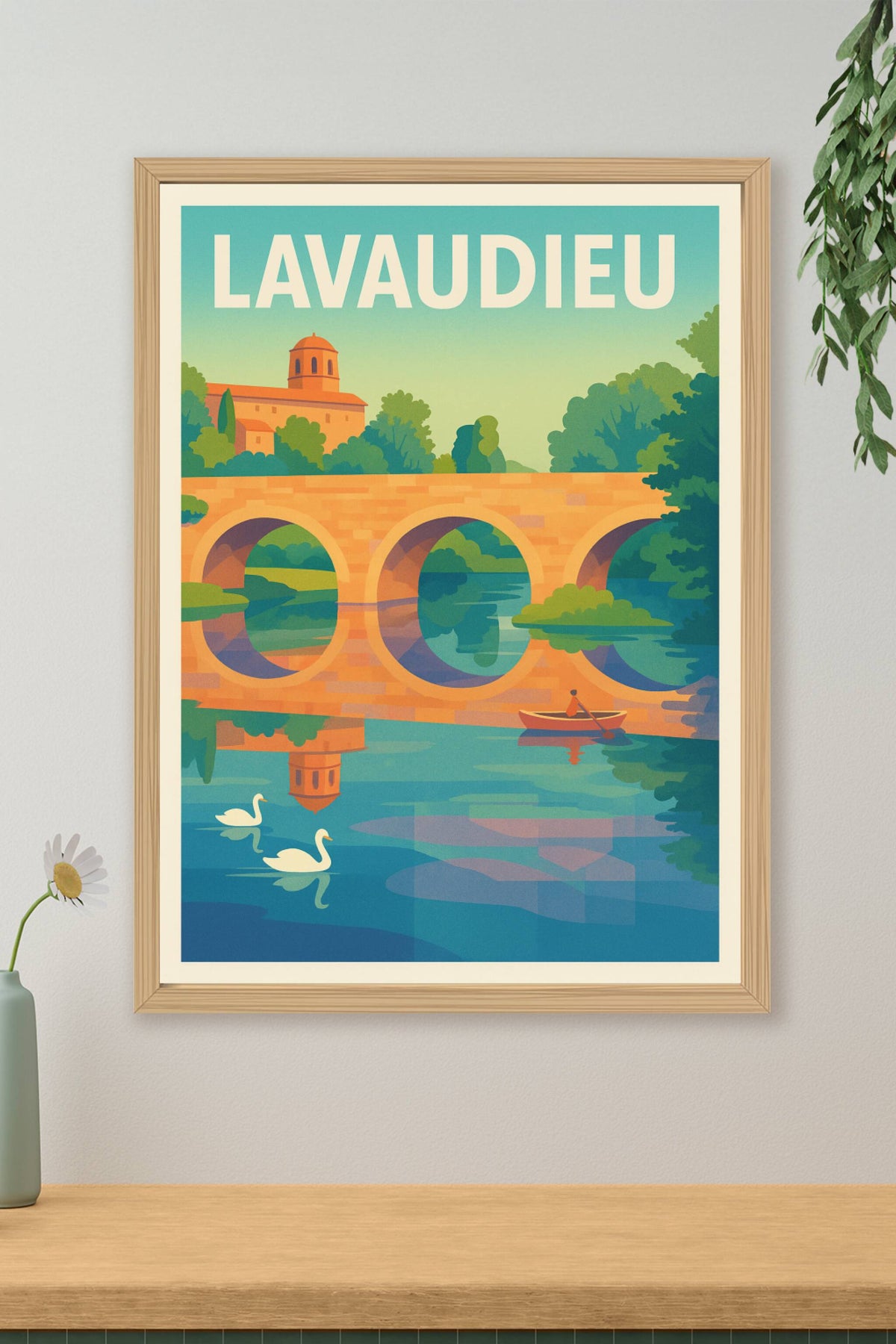 Affiche Lavaudieu — Tranquillité au fil de l'eau · poster d'art de Lavaudieu