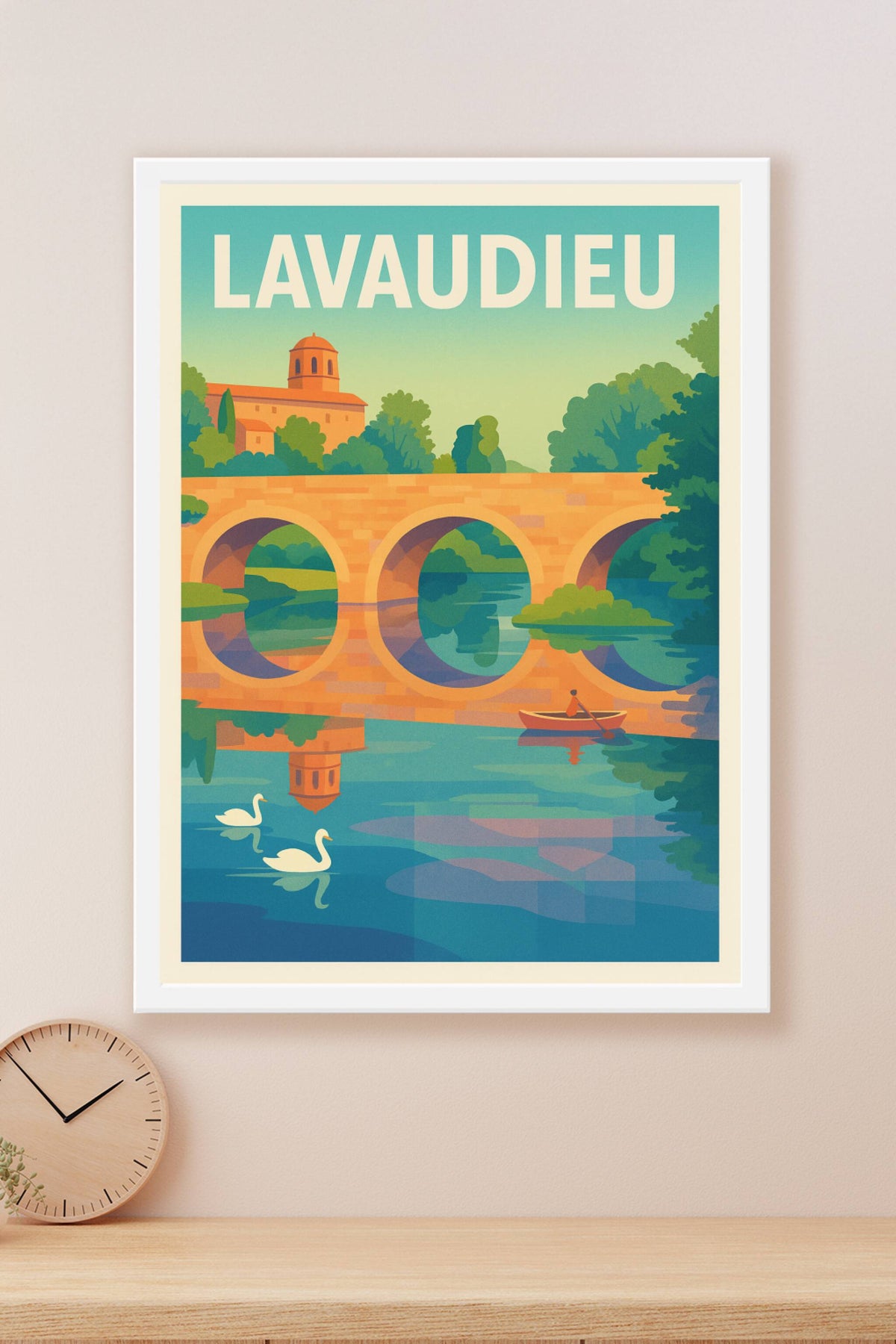 Affiche Lavaudieu — Tranquillité au fil de l'eau · poster d'art de Lavaudieu