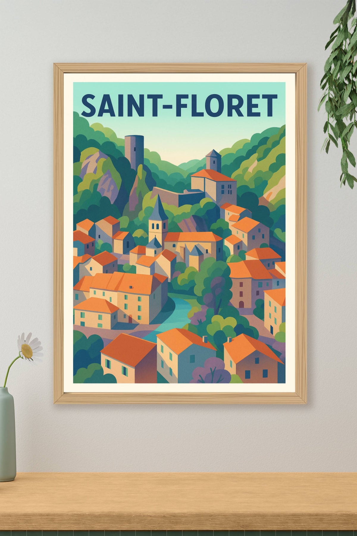 Affiche Saint-Floret — Charme pittoresque au cœur des montagnes · poster d'art de Saint-Floret