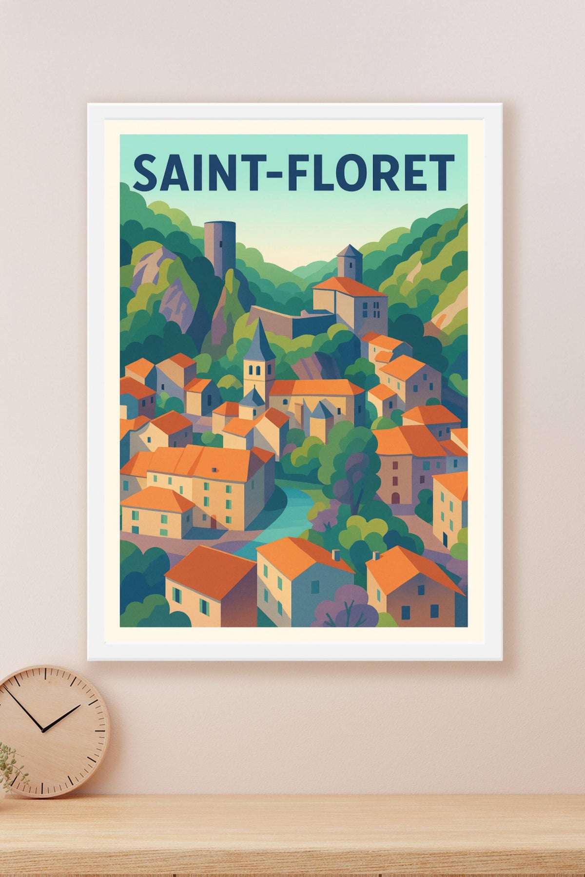 Affiche Saint-Floret — Charme pittoresque au cœur des montagnes · poster d'art de Saint-Floret