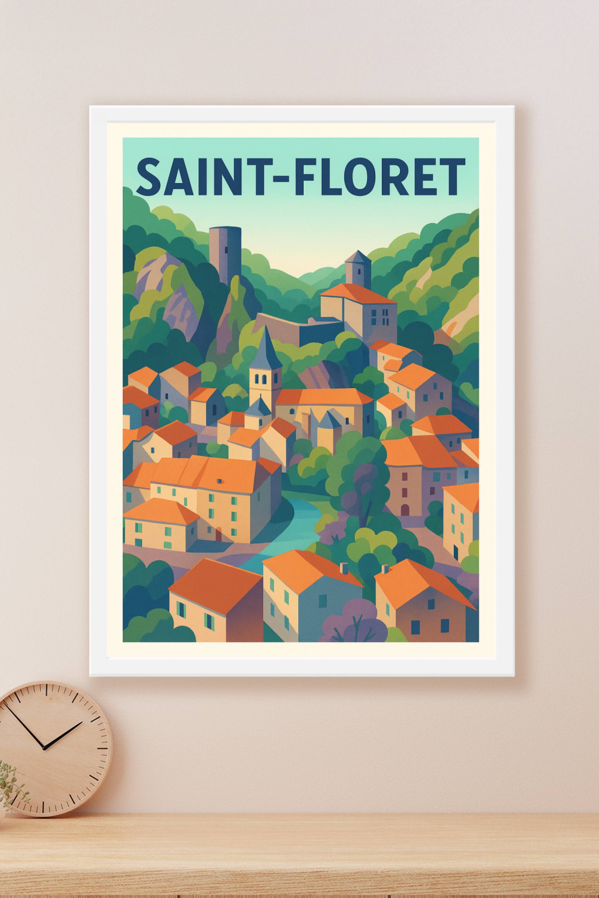 Affiche Saint-Floret — Charme pittoresque au cœur des montagnes · poster d'art de Saint-Floret