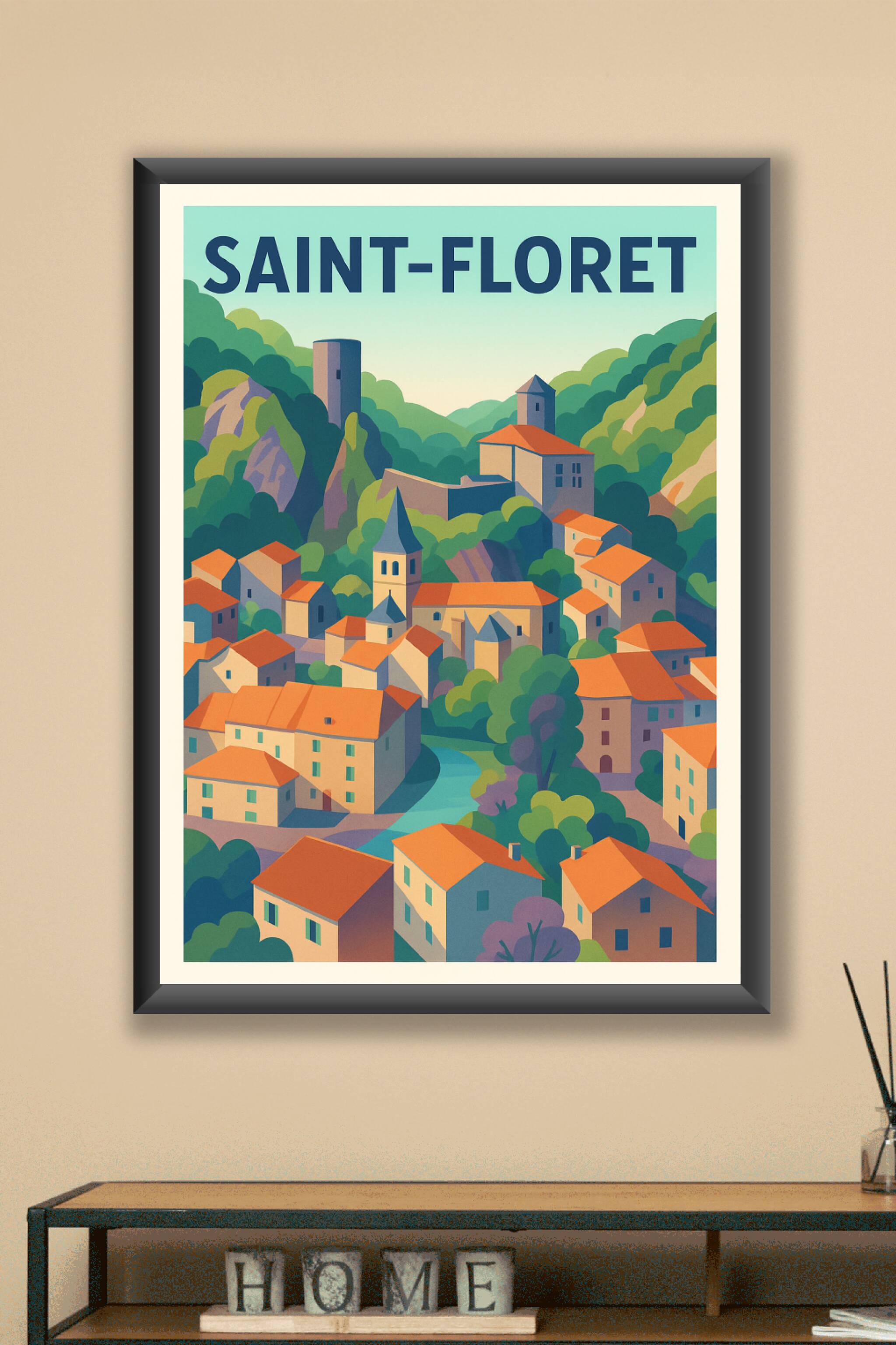 Affiche Saint-Floret — Charme pittoresque au cœur des montagnes · poster d'art de Saint-Floret
