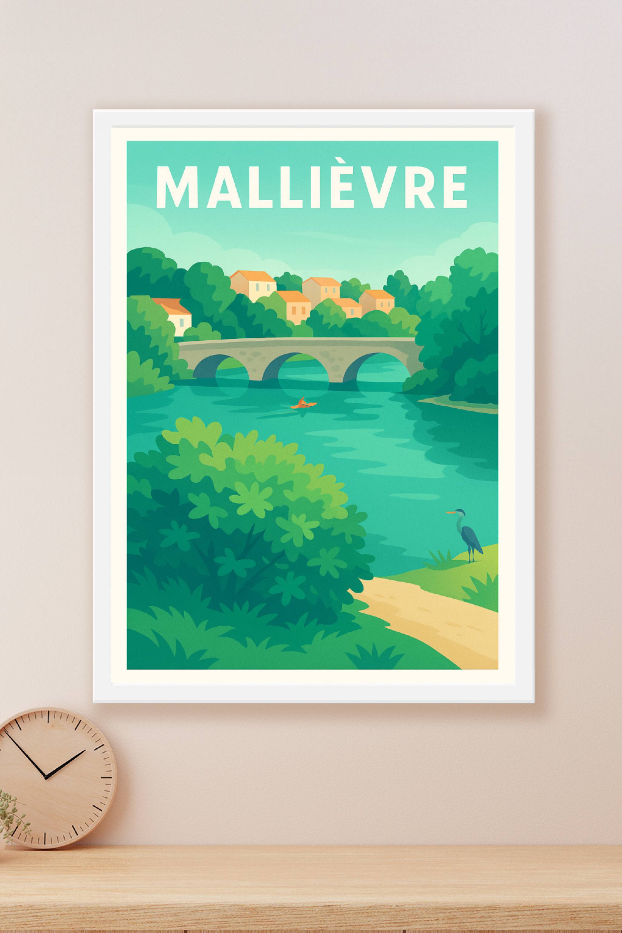 Affiche Mallièvre — La douceur d'un village en bord de rivière · poster d'art de Mallièvre