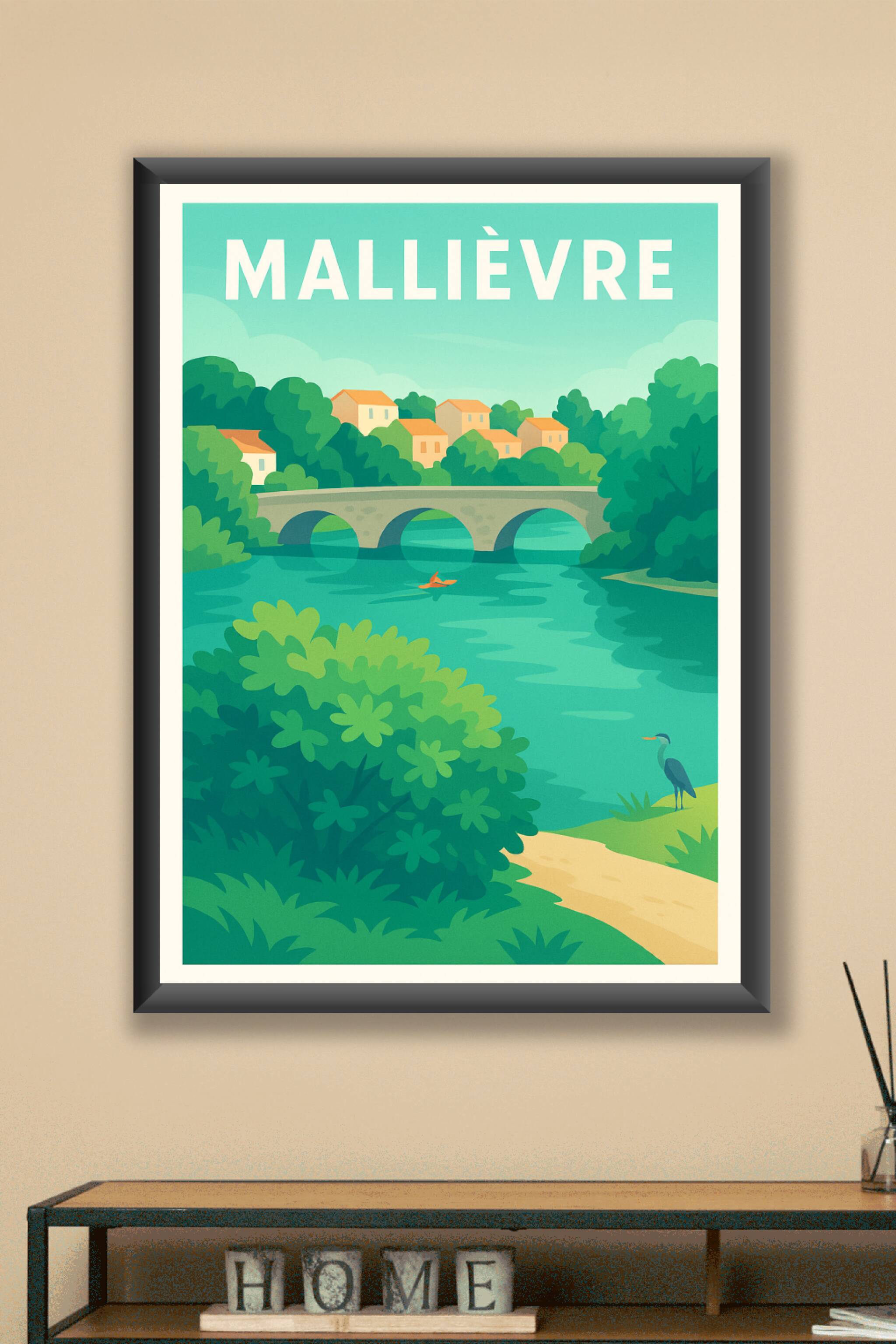Affiche Mallièvre — La douceur d'un village en bord de rivière · poster d'art de Mallièvre