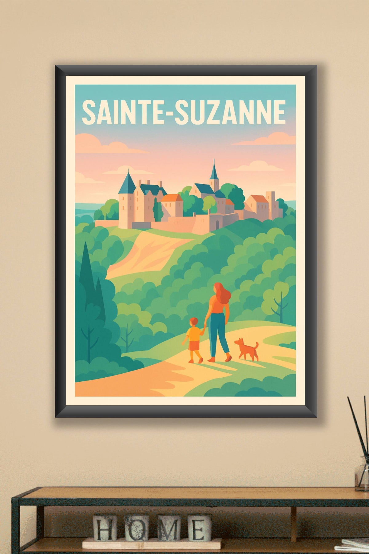 Affiche Sainte-Suzanne — Évasion bucolique et charme médiéval · poster d'art de Sainte-Suzanne