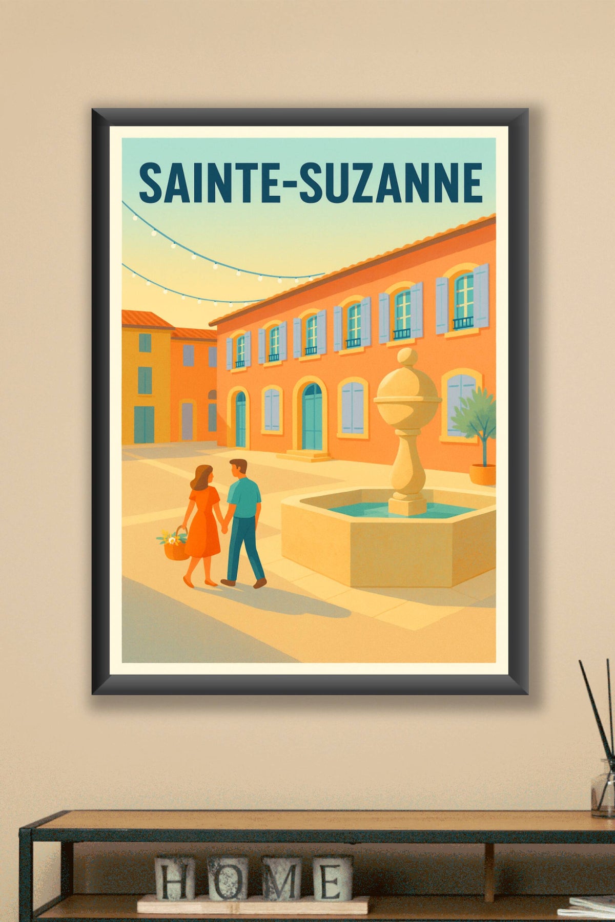 Affiche Sainte-Suzanne — Promenade romantique au cœur du village · poster d'art de Sainte-Suzanne